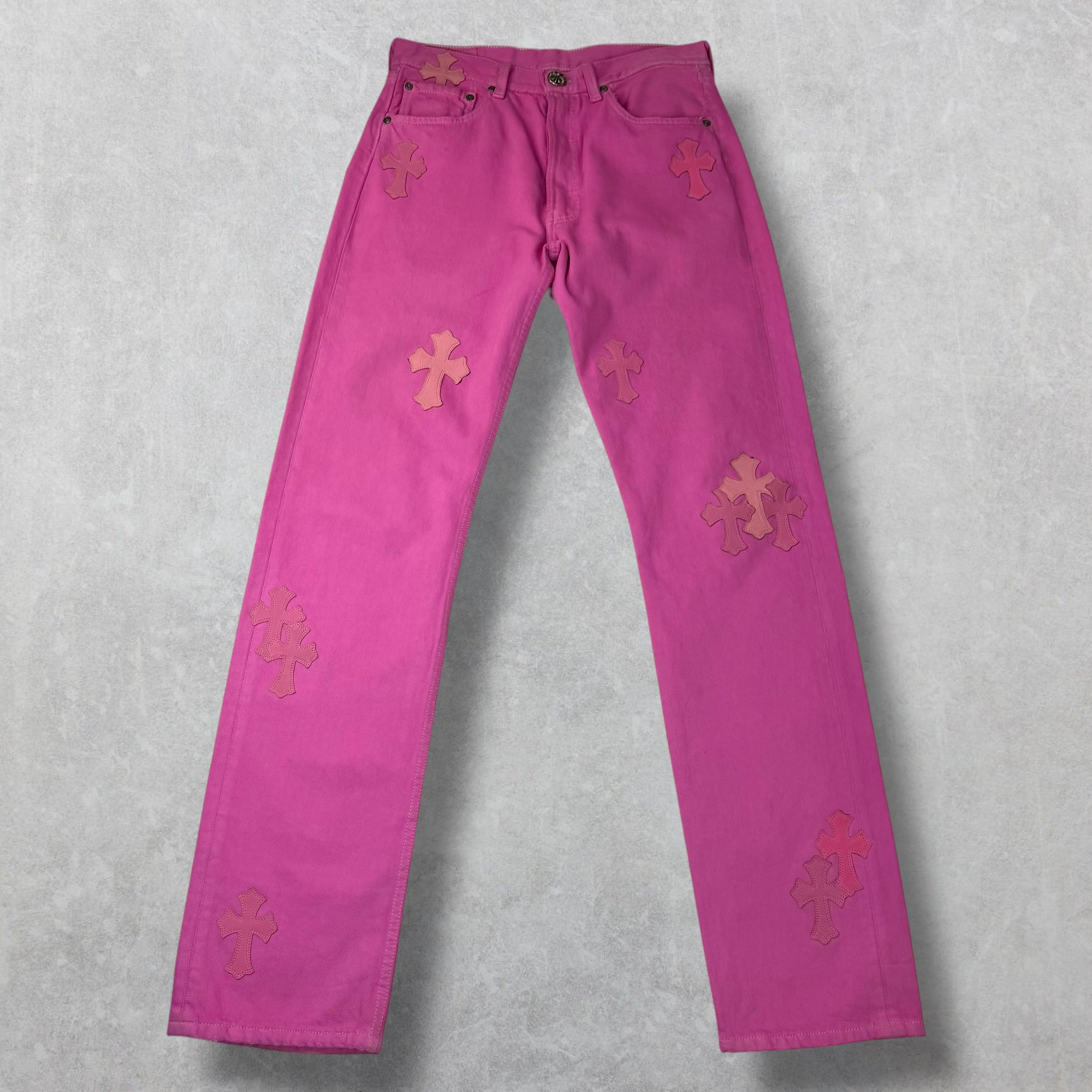 Chrome Hearts Sex Records Cross Patch Pink Denim 30