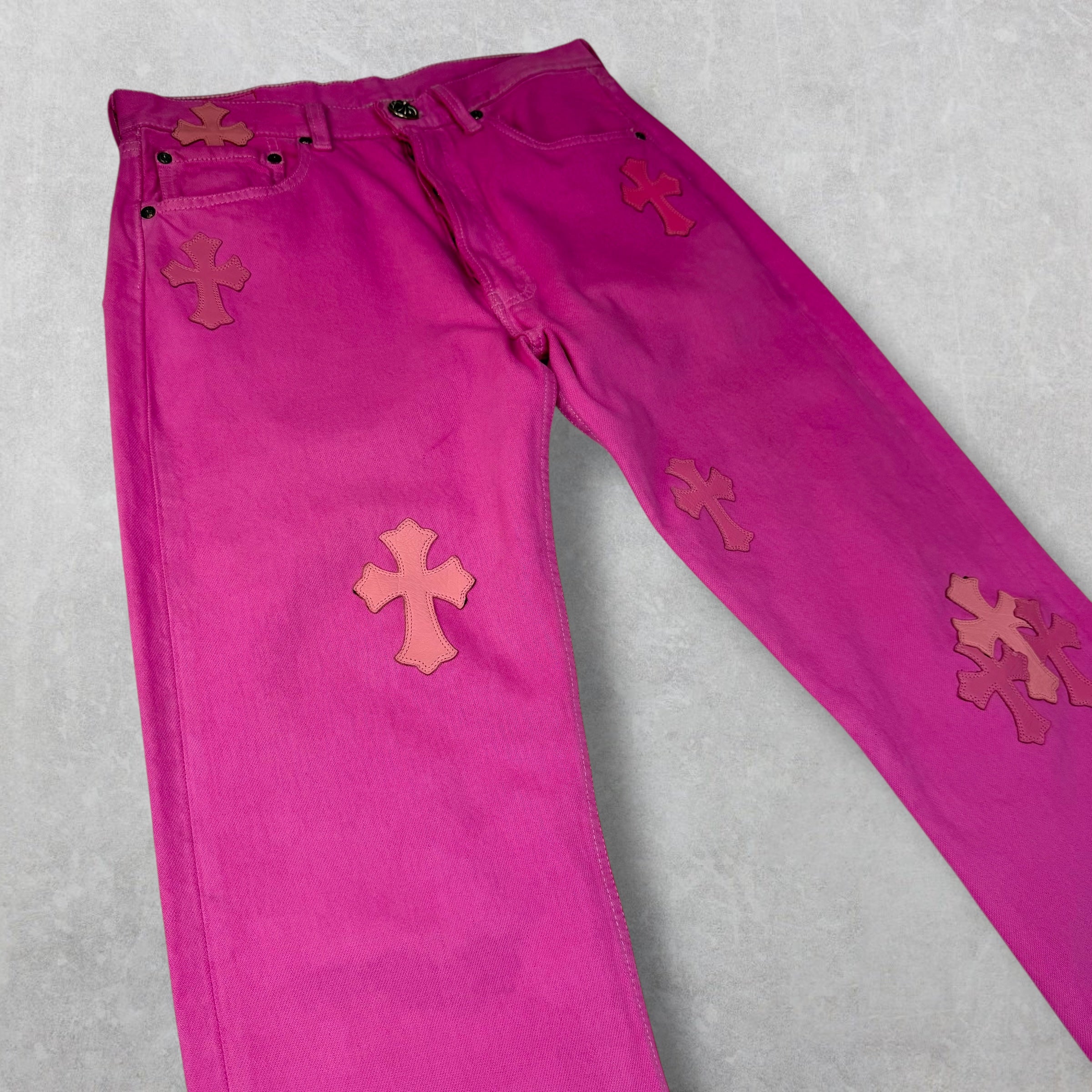 Chrome Hearts Sex Records Cross Patch Pink Denim 30