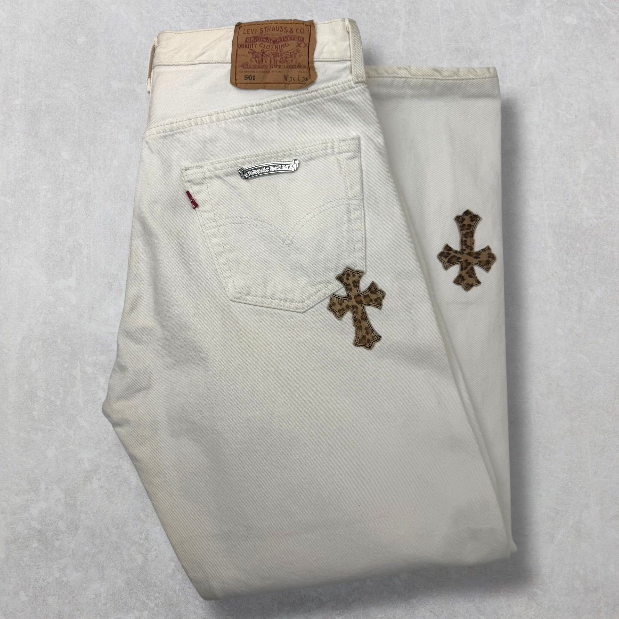 Chrome Hearts Cheetah Cross Patch Levis 501 White 31