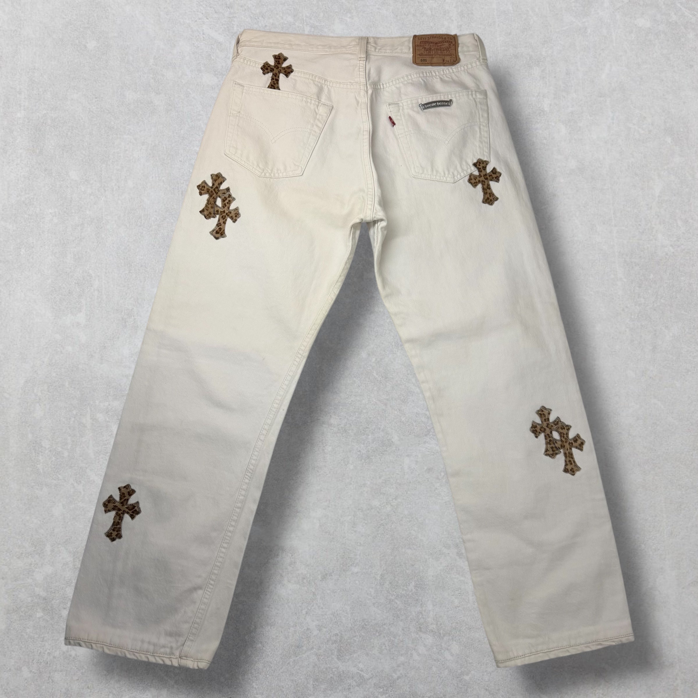 Chrome Hearts Cheetah Cross Patch Levis 501 White 31