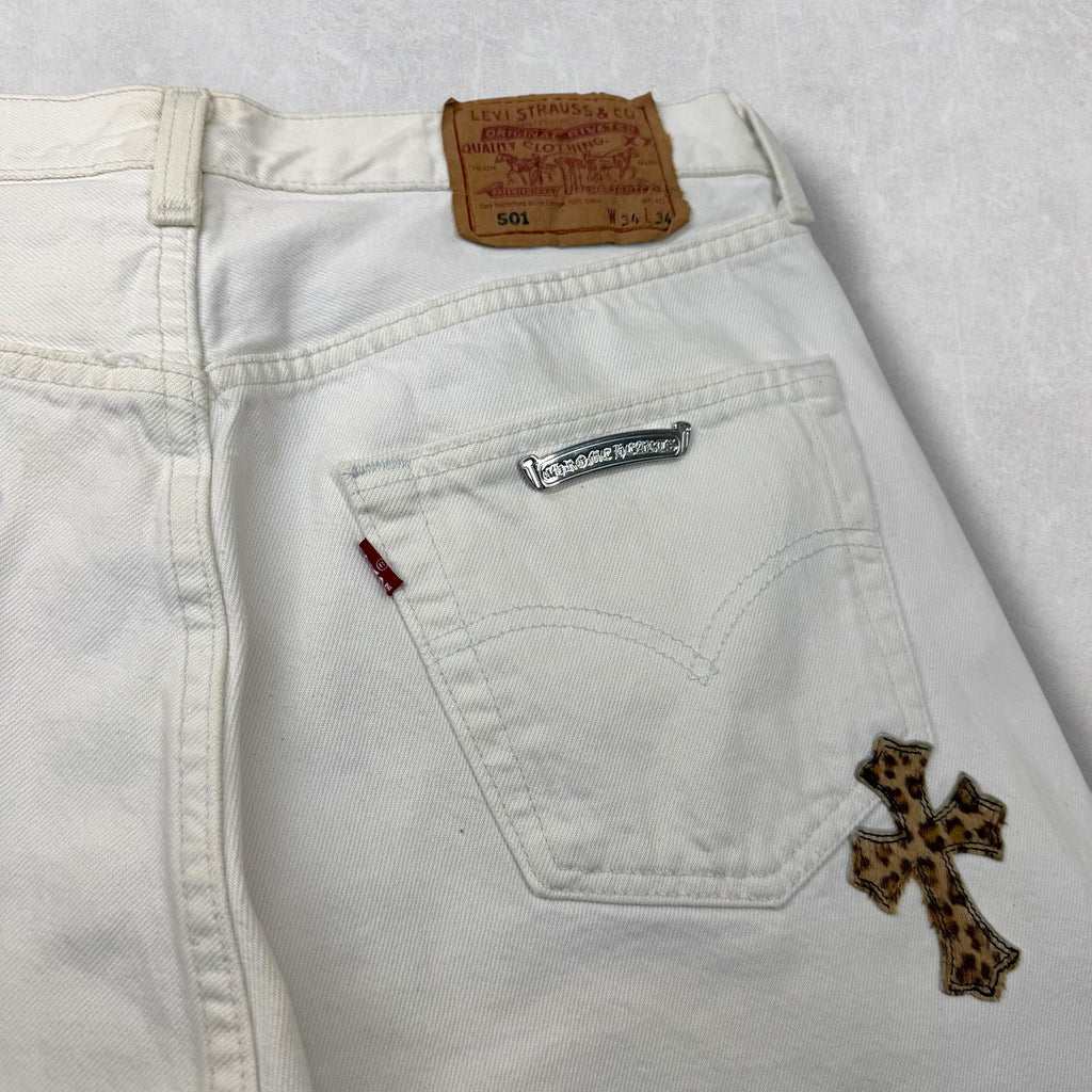 Chrome Hearts Cheetah Cross Patch Levis 501 White 31