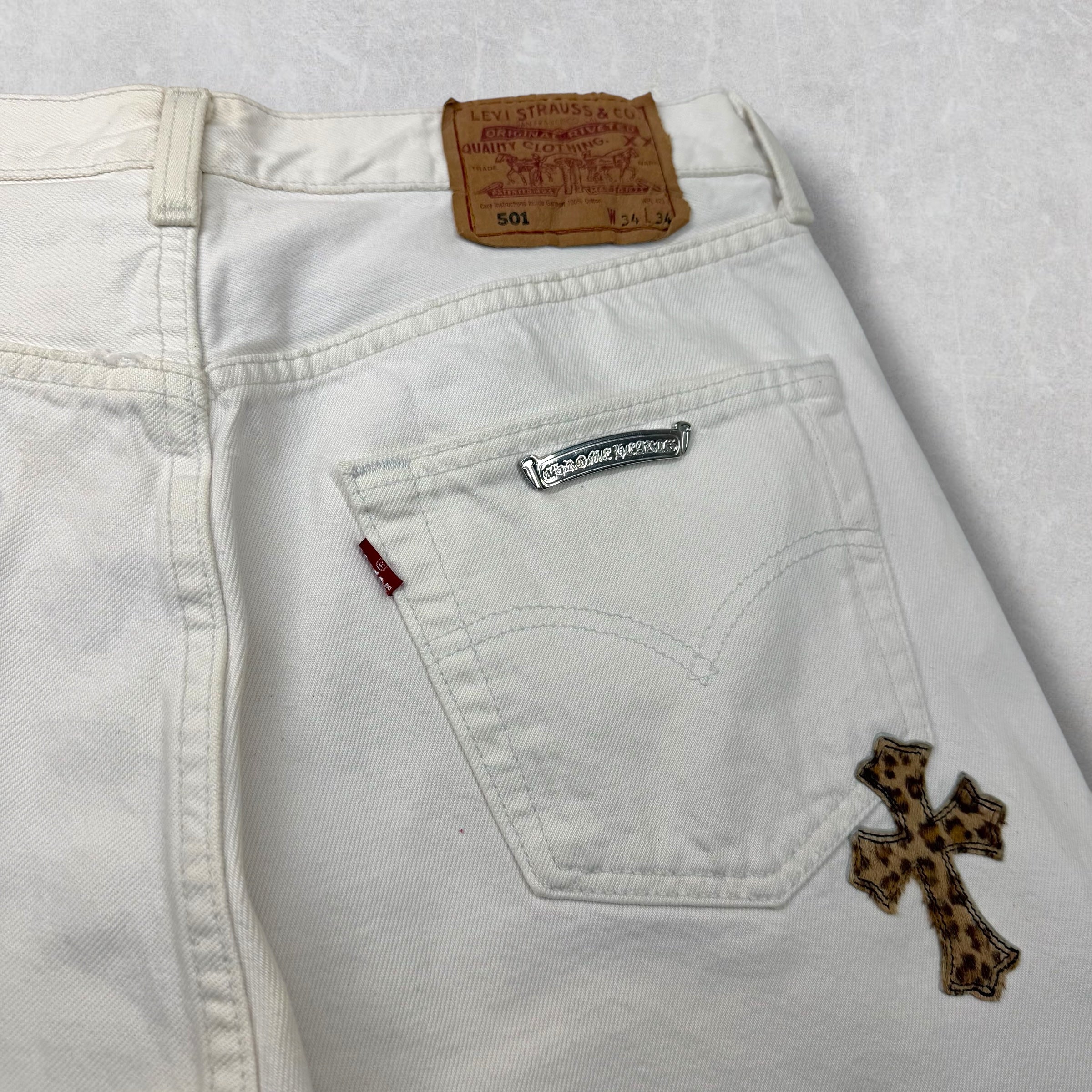 Chrome Hearts Cheetah Cross Patch Levis 501 White 31