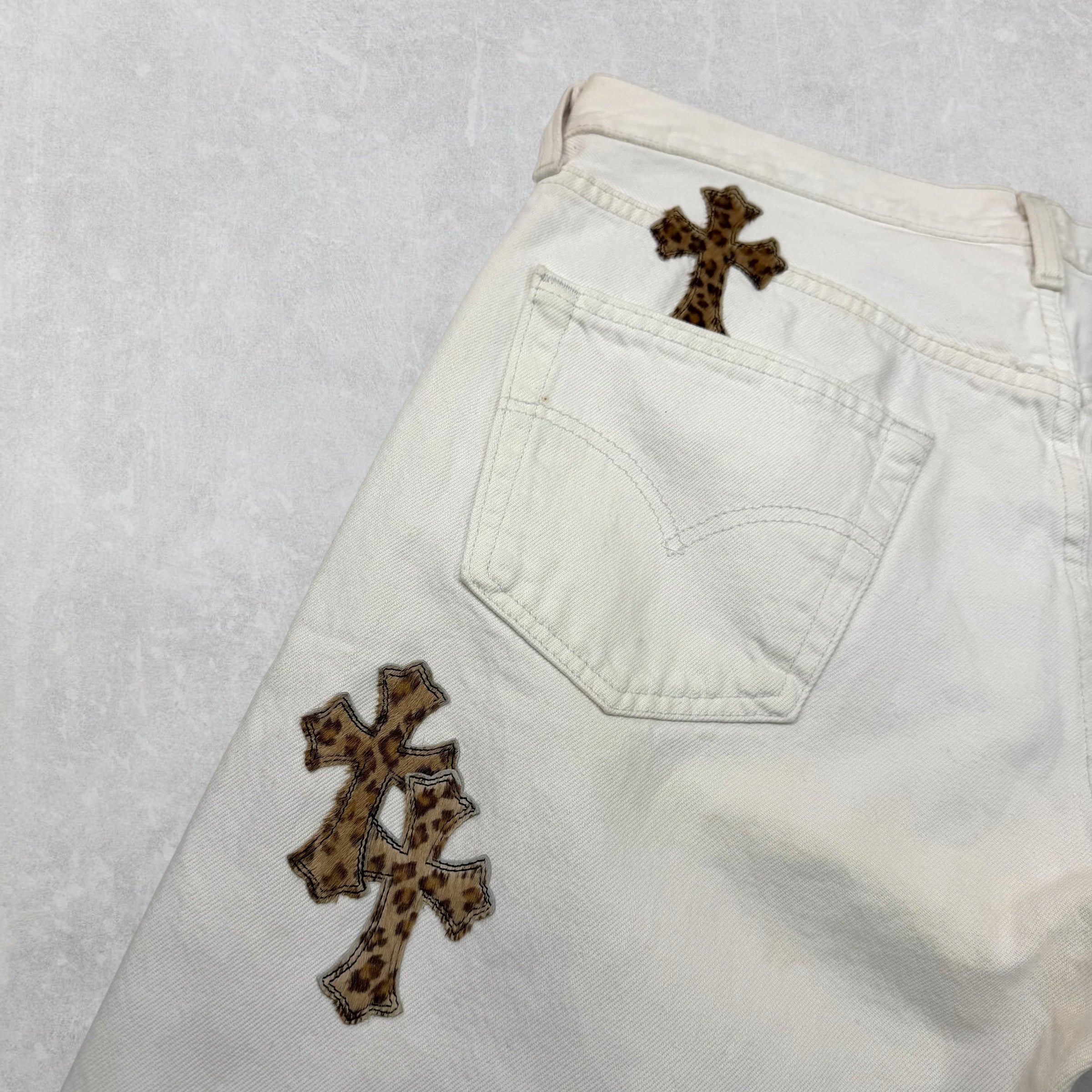 Chrome Hearts Cheetah Cross Patch Levis 501 White 31