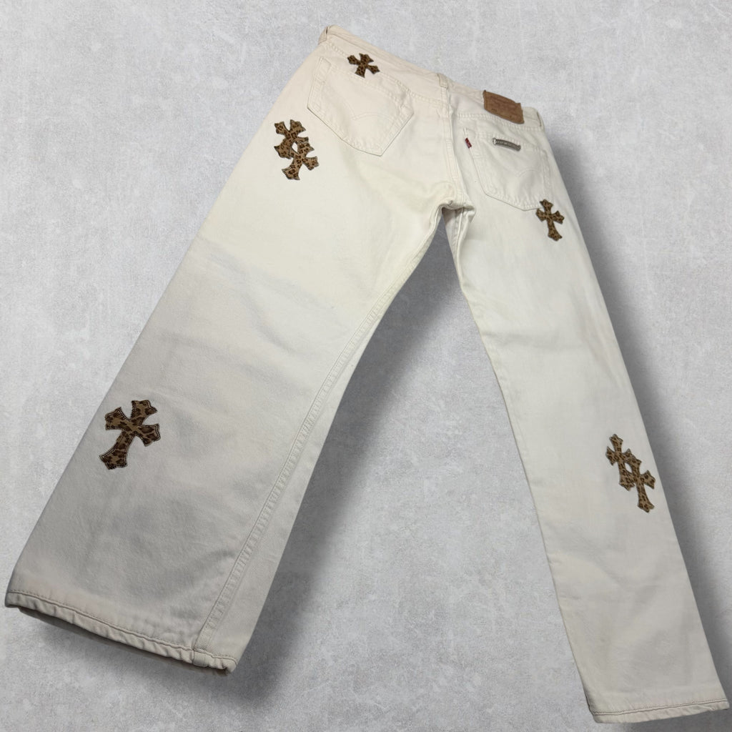 Chrome Hearts Cheetah Cross Patch Levis 501 White 31