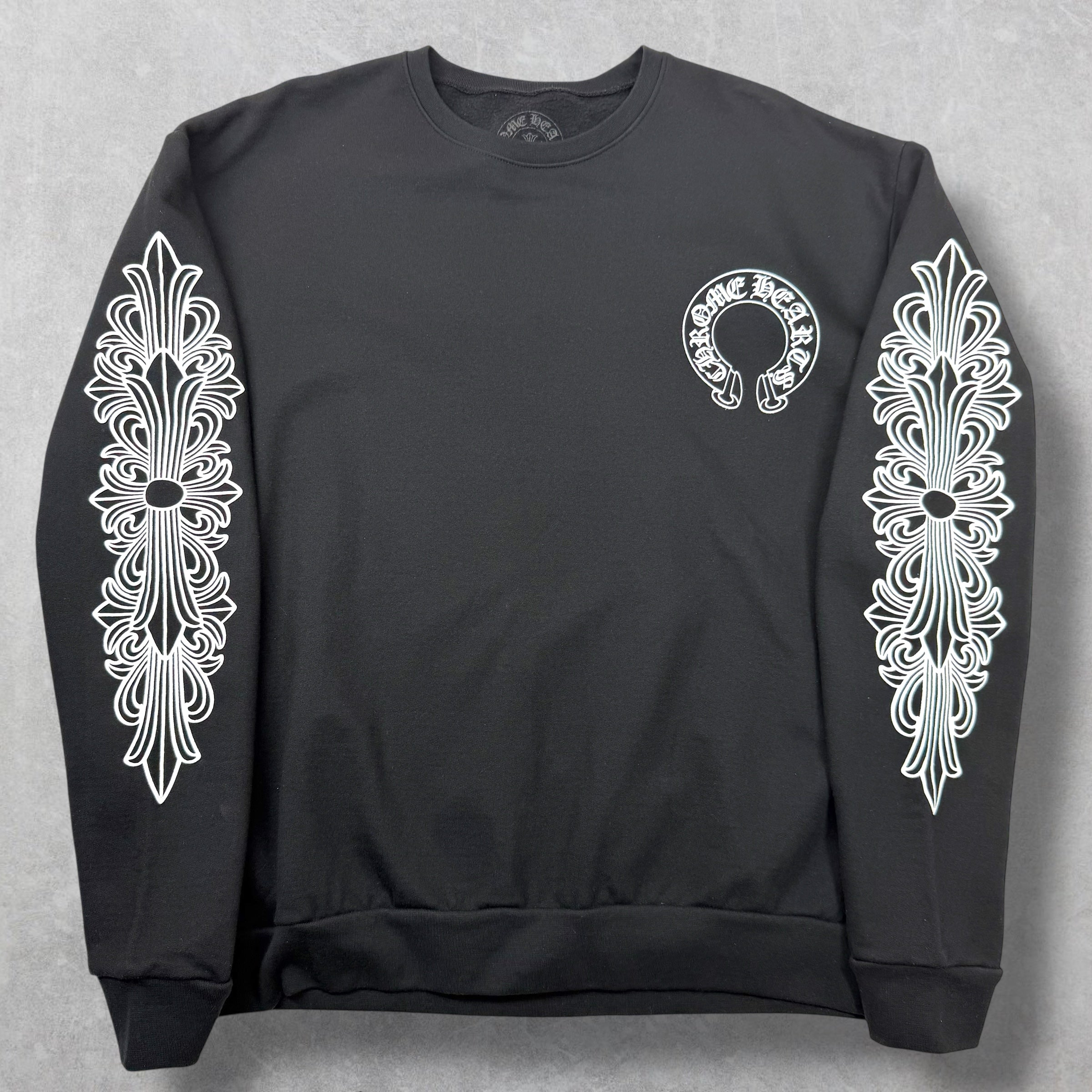 Chrome Hearts Horseshoe Floral Crewneck Black L