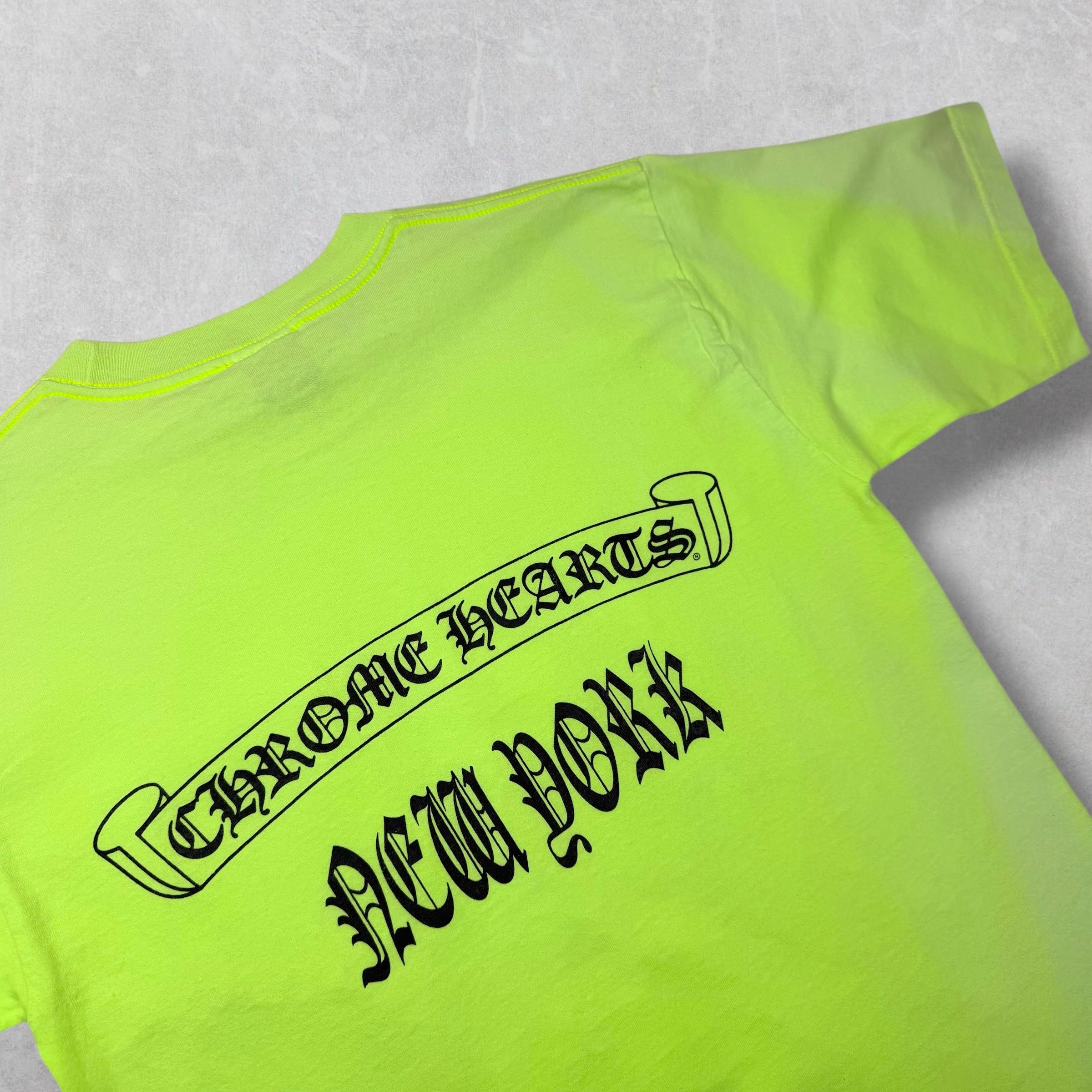 Vintage Chrome Hearts NYC Scroll Logo Tee Neon M