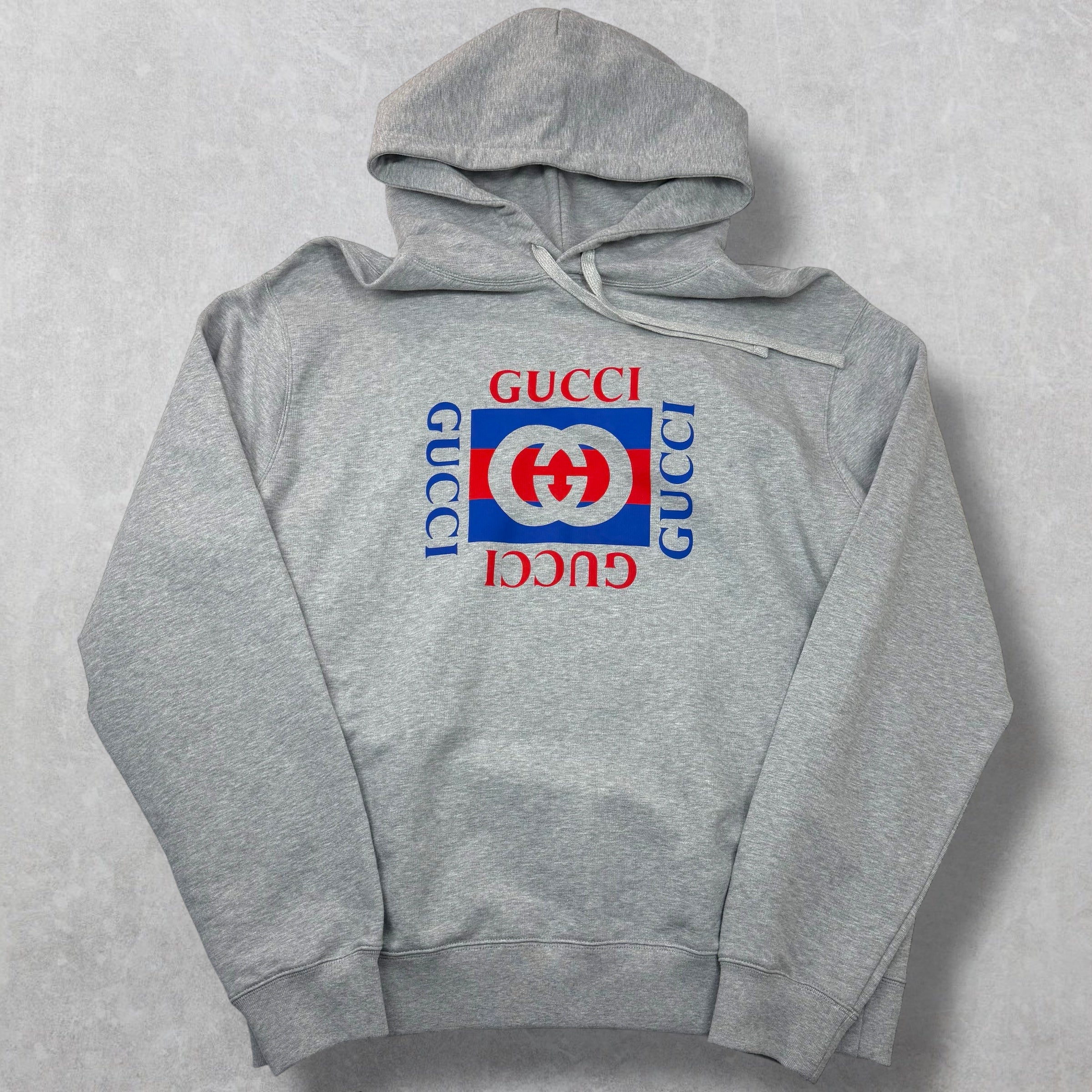 Gucci Logo Print Grey Cotton Hoodie XXL
