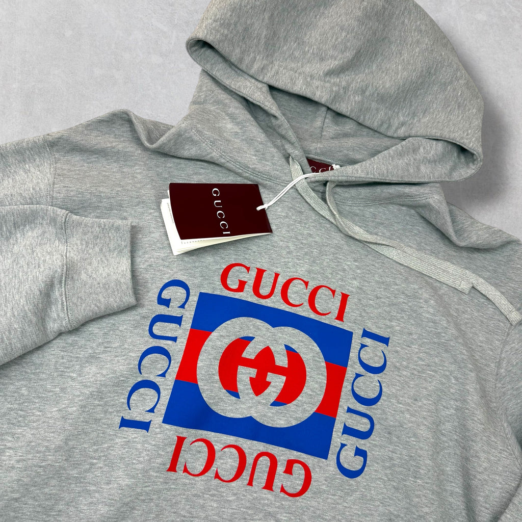 Gucci Logo Print Grey Cotton Hoodie XXL