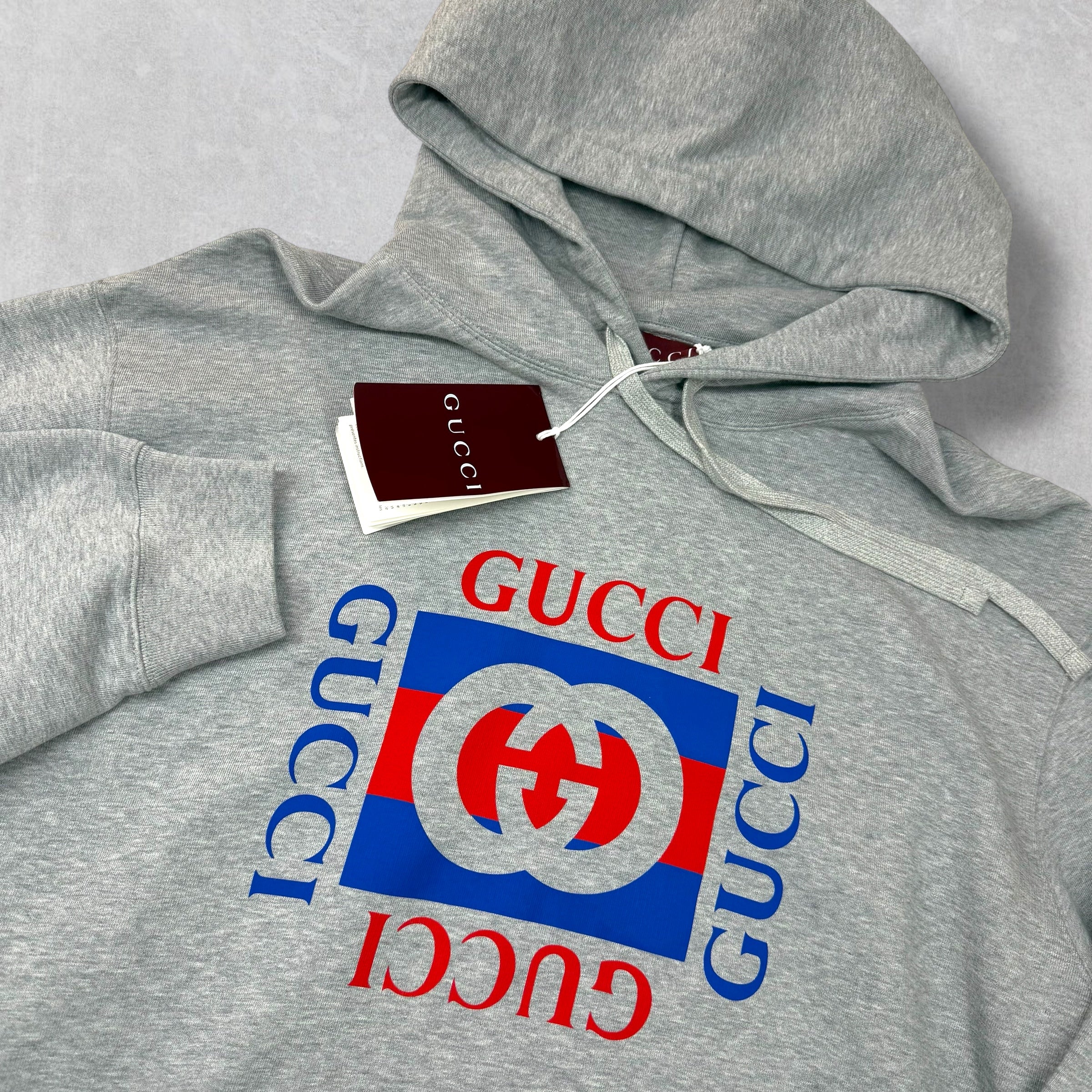 Gucci Logo Print Grey Cotton Hoodie XXL