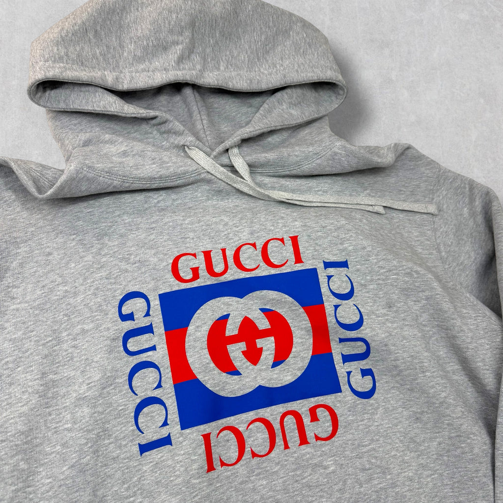 Gucci Logo Print Grey Cotton Hoodie XXL