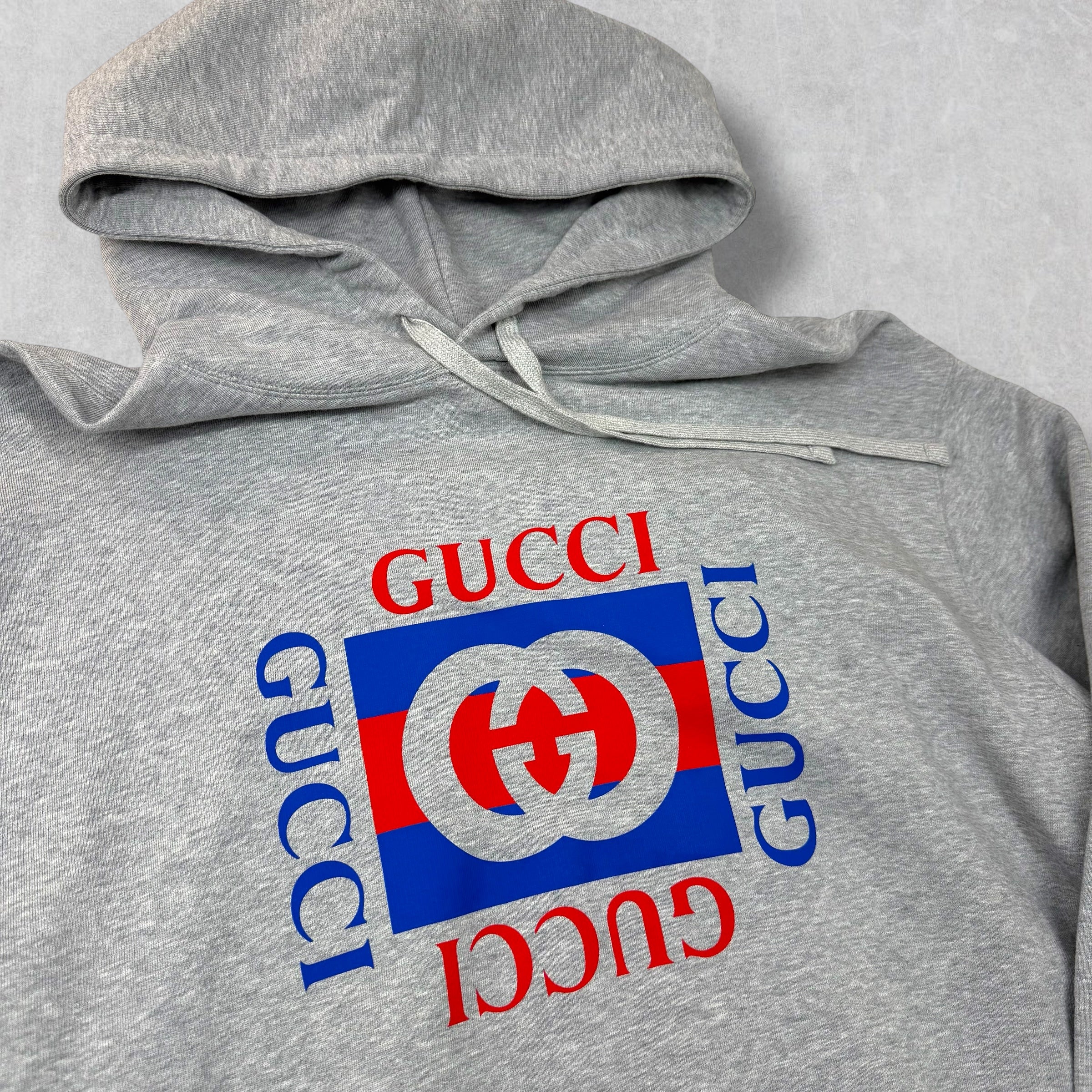 Gucci Logo Print Grey Cotton Hoodie XXL