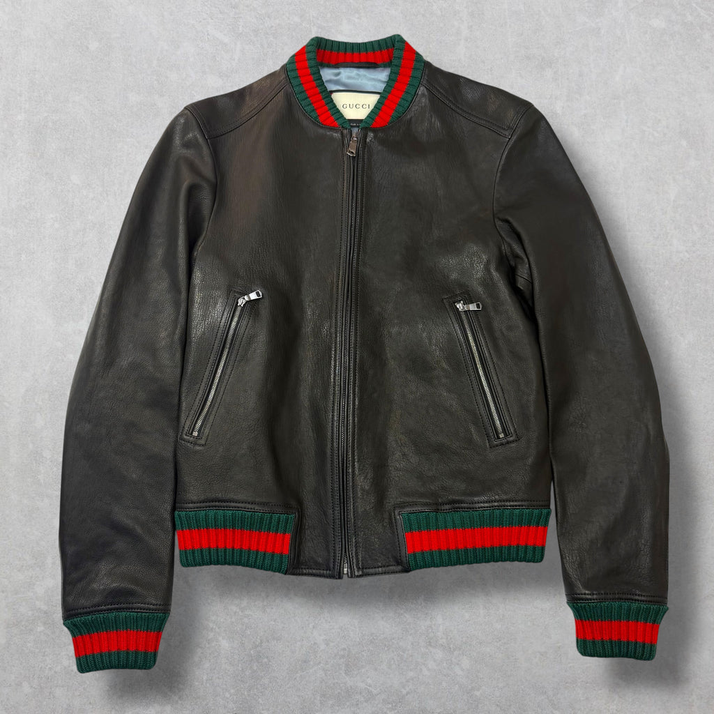 Gucci Web Trim Leather Bomber 46 (M)