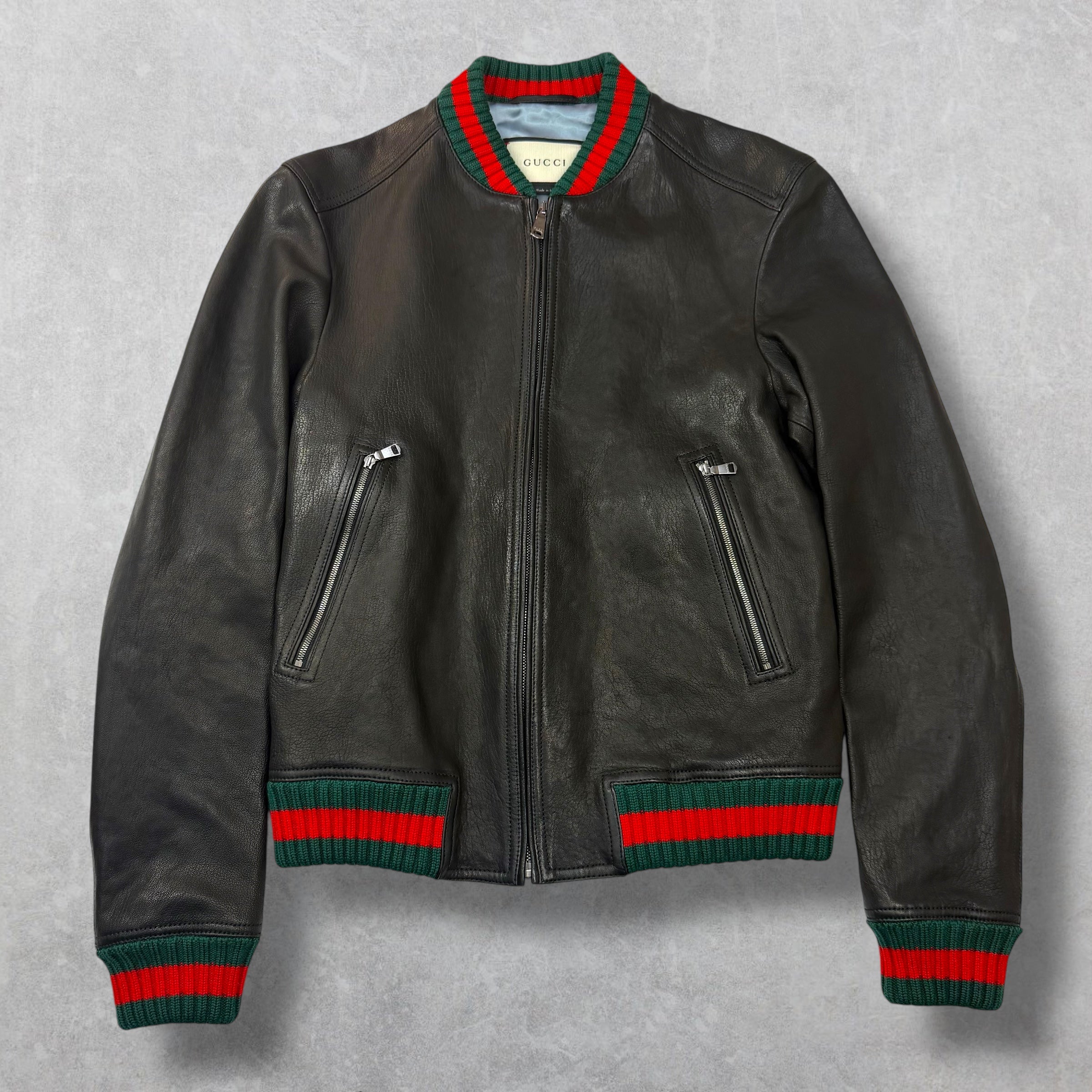 Gucci Web Trim Leather Bomber 46 (M)