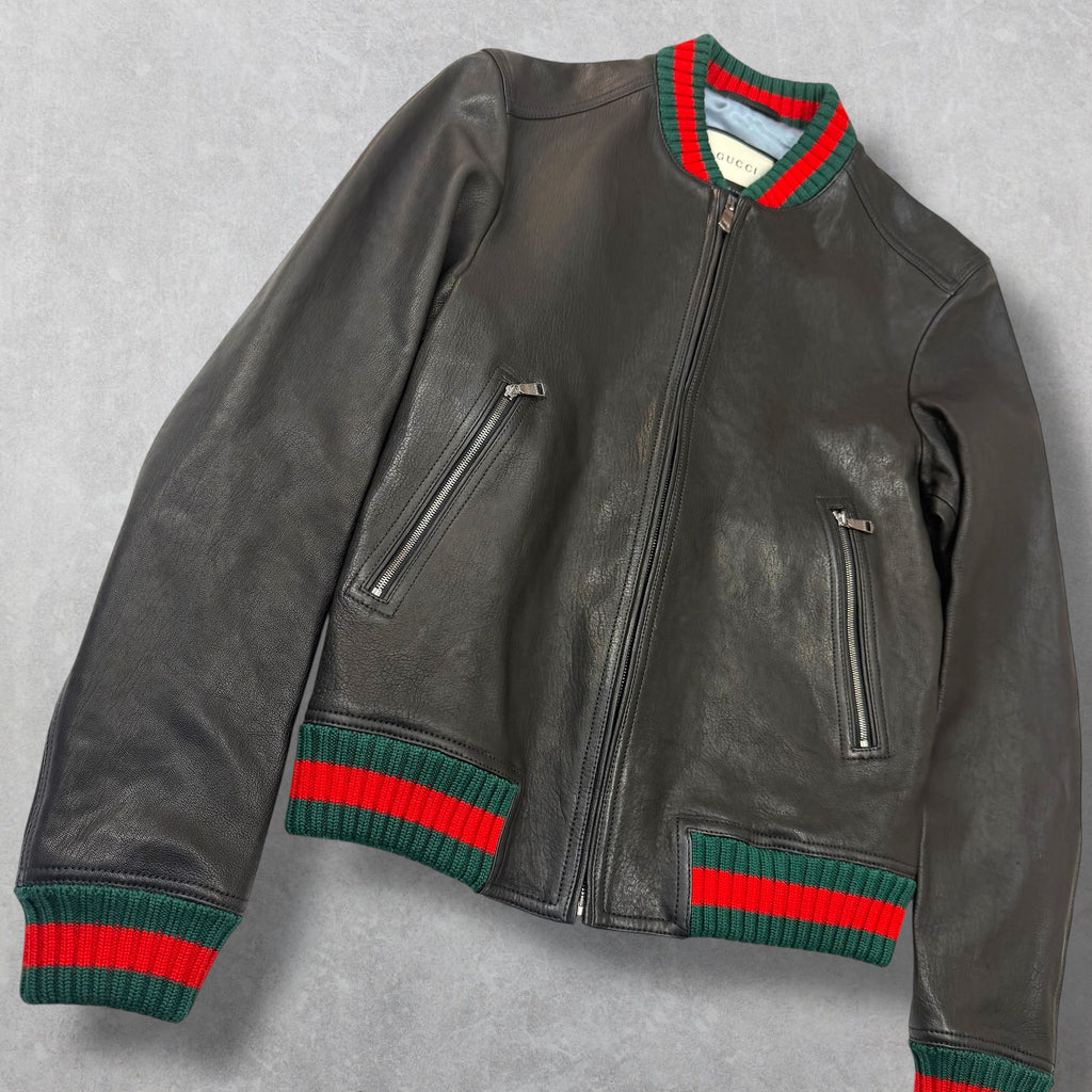 Gucci Web Trim Leather Bomber 46 (M)