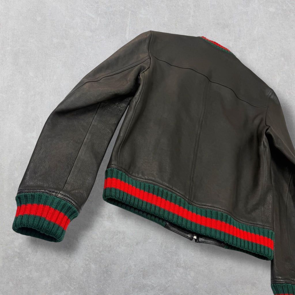 Gucci Web Trim Leather Bomber 46 (M)