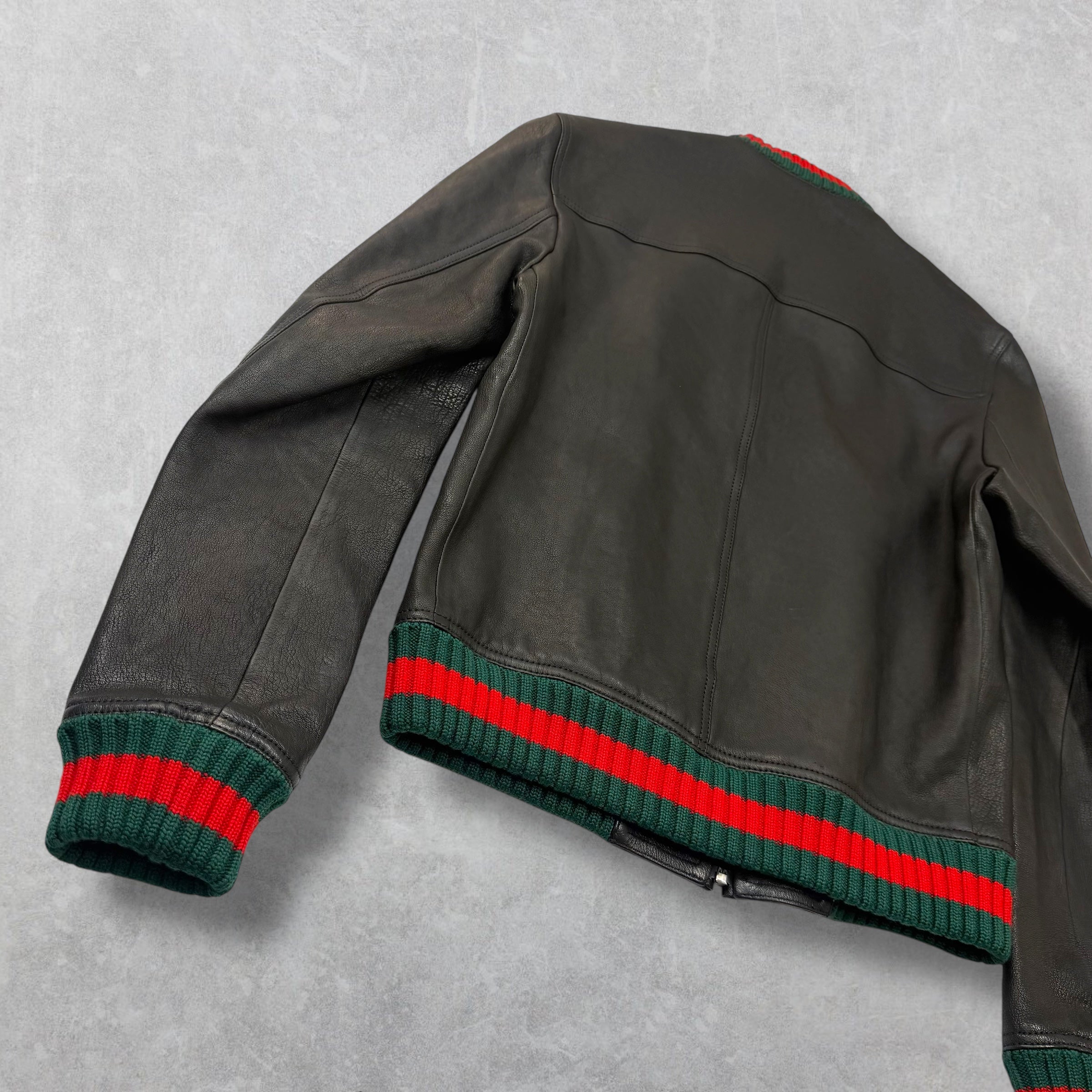 Gucci Web Trim Leather Bomber 46 (M)