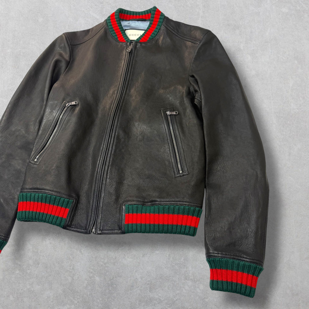 Gucci Web Trim Leather Bomber 46 (M)