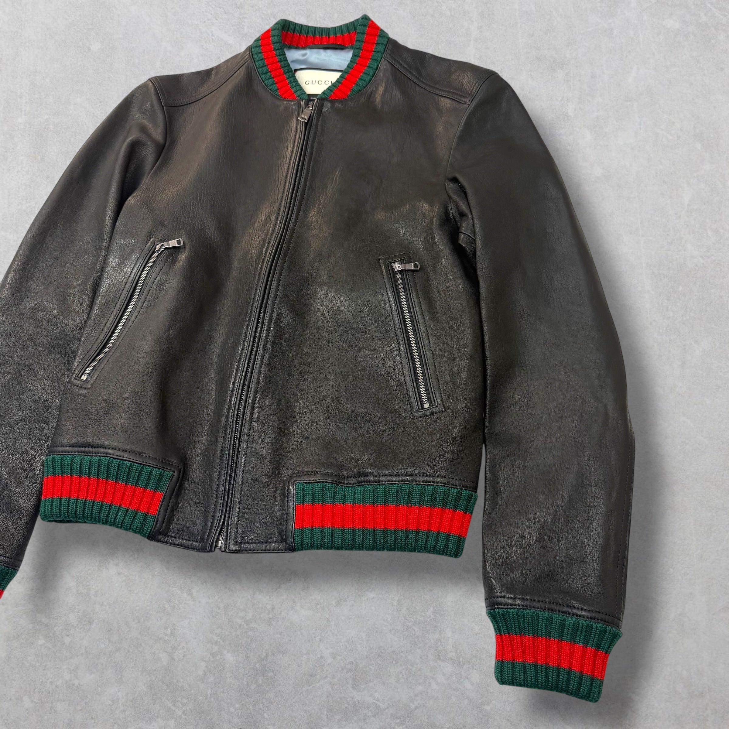 Gucci Web Trim Leather Bomber 46 (M)