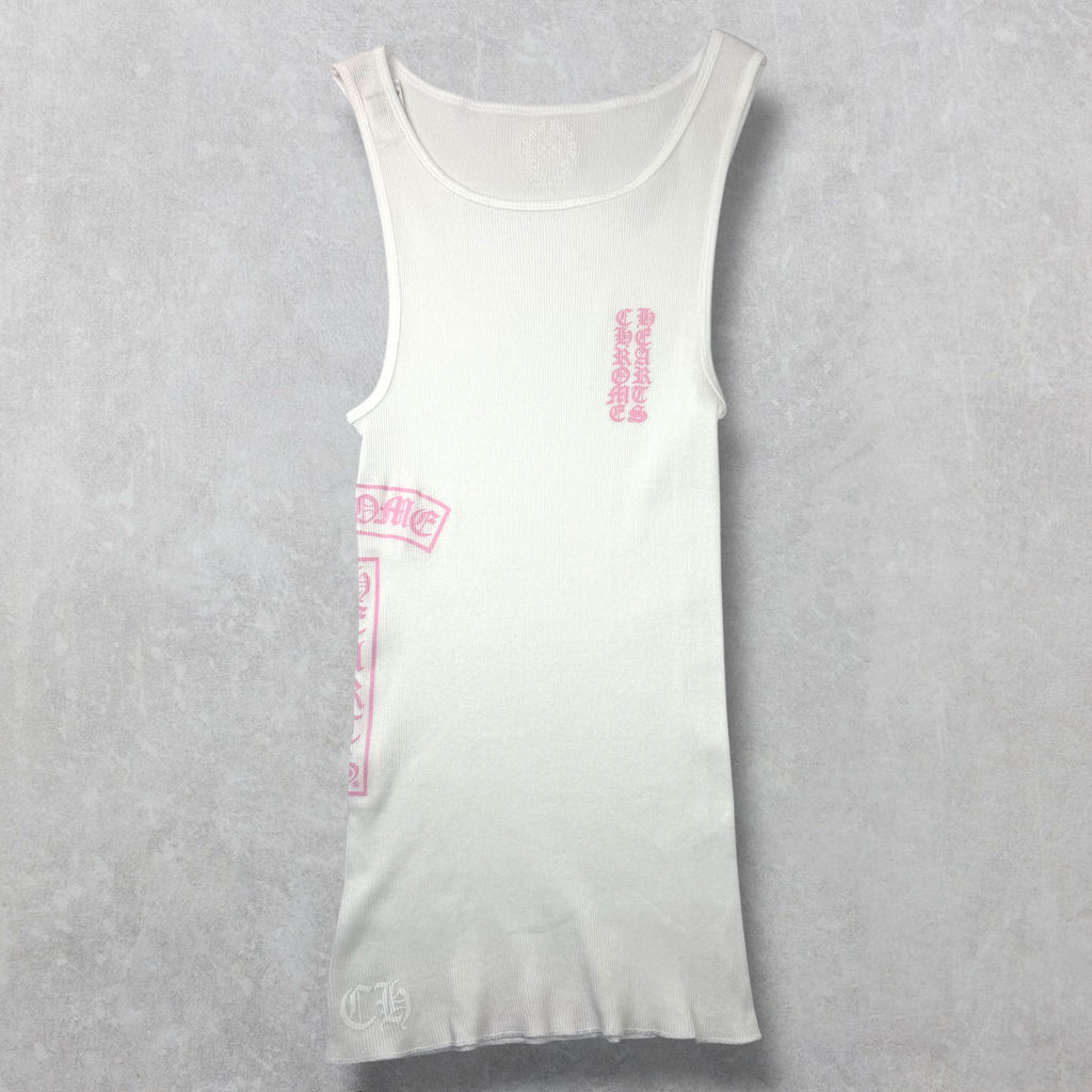 Chrome Hearts Pink T-Bar Ribbed Tank White M
