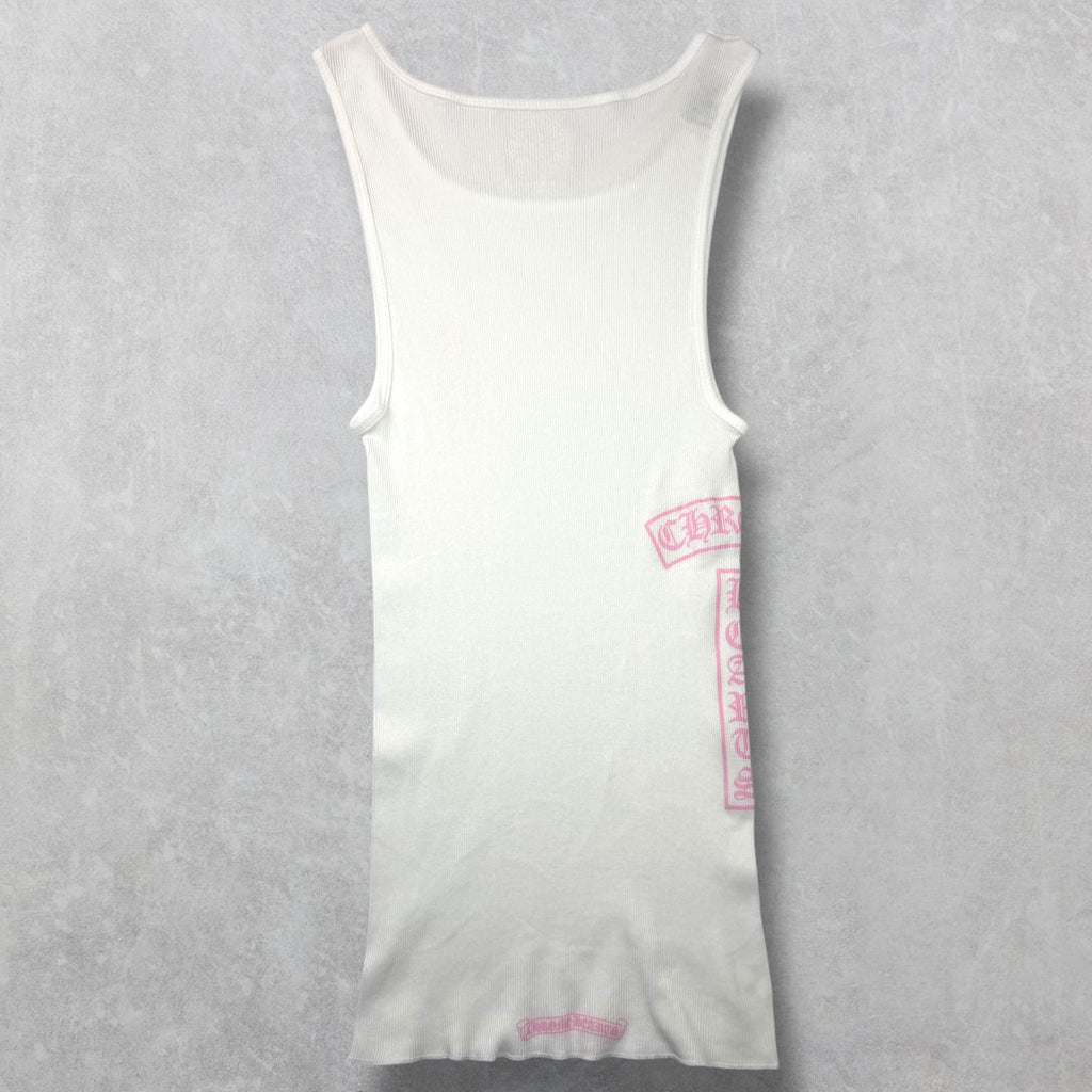 Chrome Hearts Pink T-Bar Ribbed Tank White M