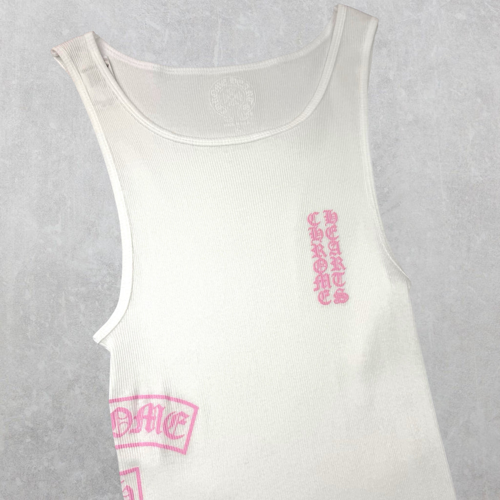 Chrome Hearts Pink T-Bar Ribbed Tank White M
