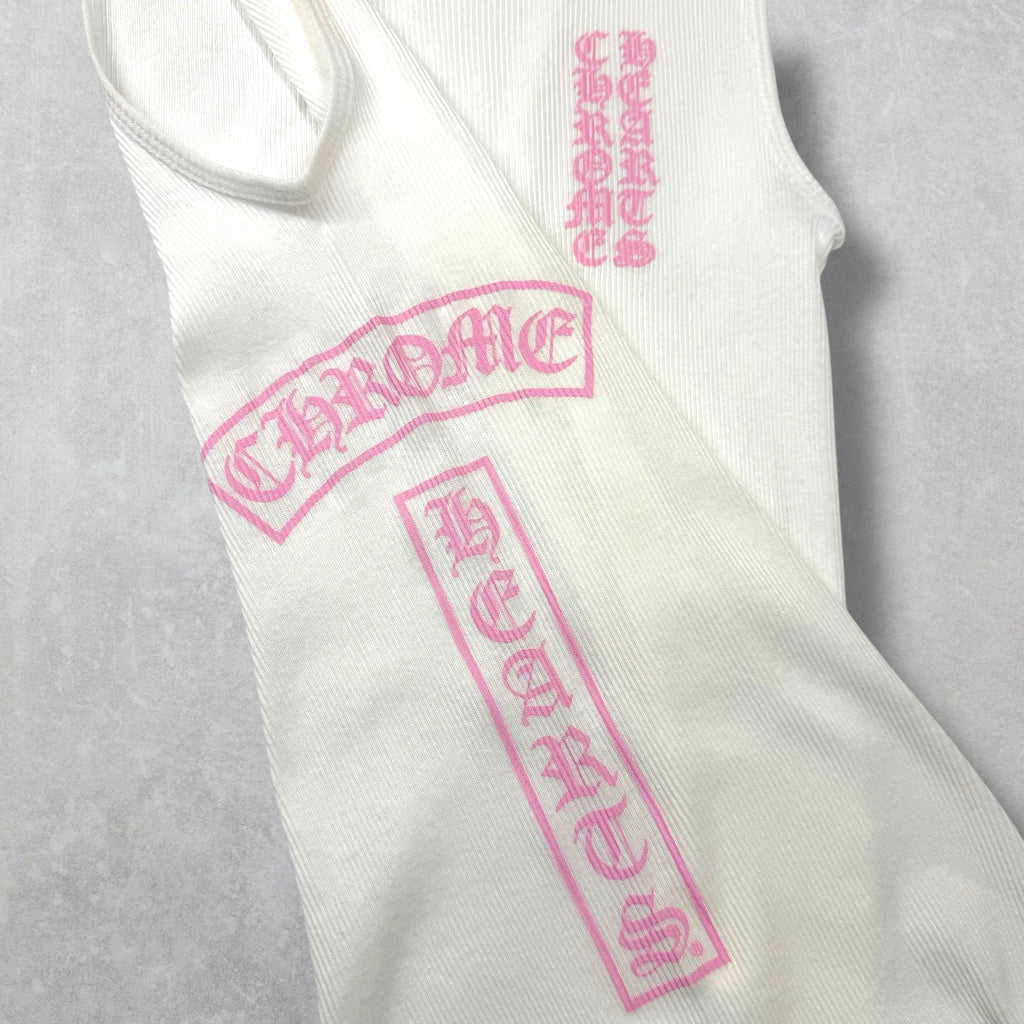 Chrome Hearts Pink T-Bar Ribbed Tank White M