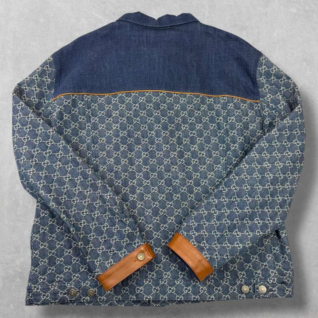 Gucci GG Monogram Denim Jacket w/ Leather Trim 54 (XL)