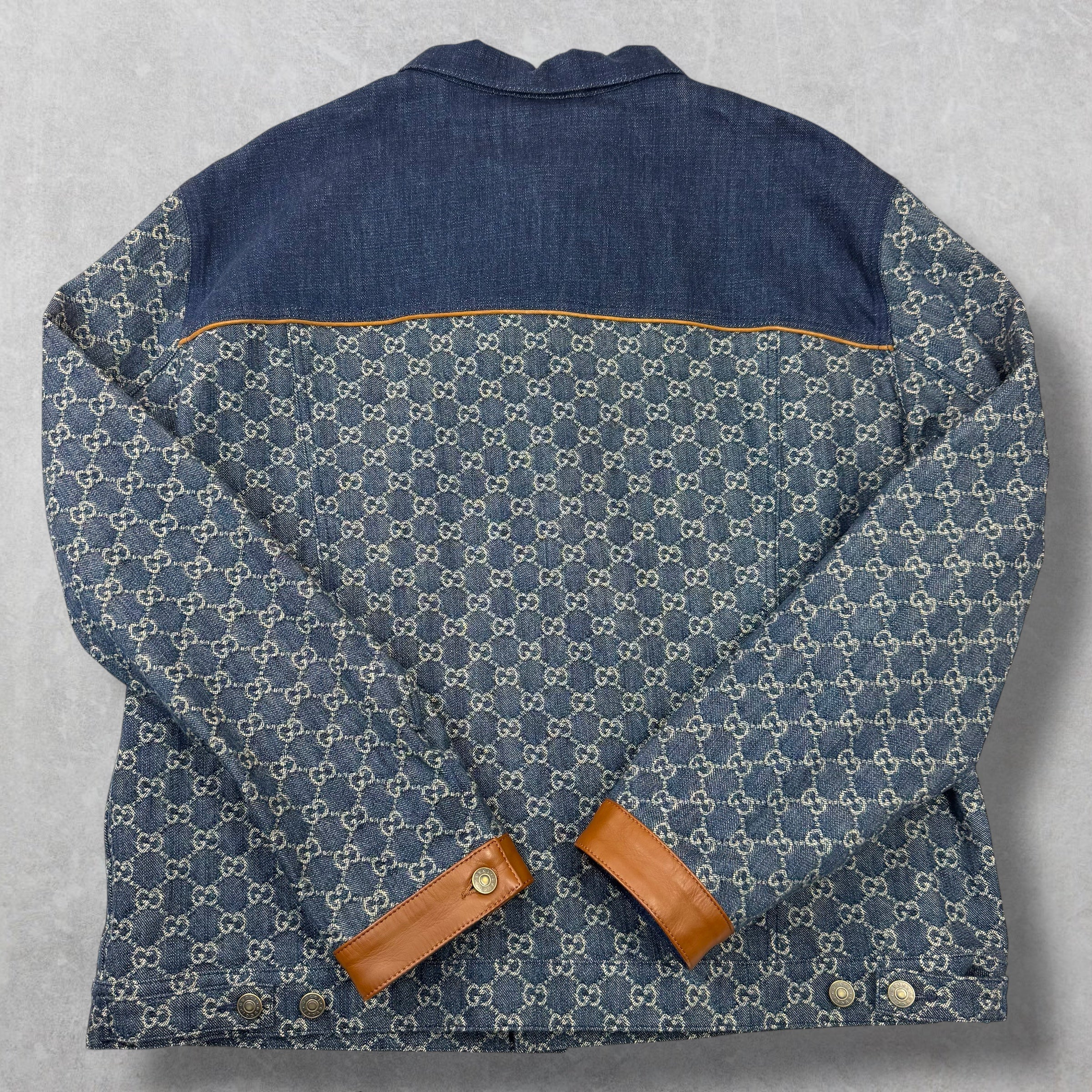 Gucci GG Monogram Denim Jacket w/ Leather Trim 54 (XL)