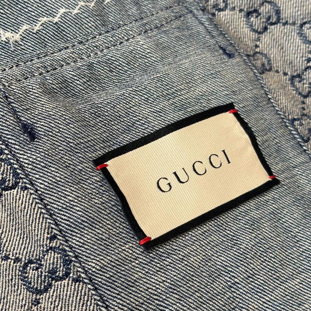 Gucci GG Monogram Denim Jacket w/ Leather Trim 54 (XL)