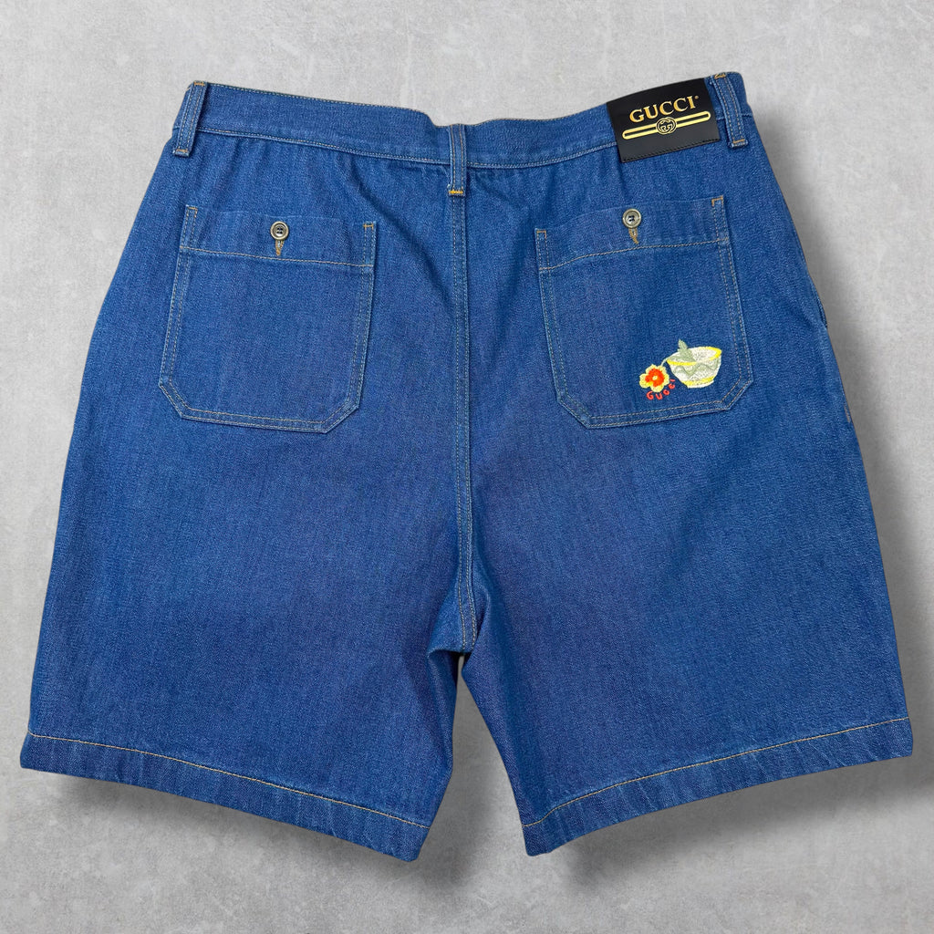 Gucci Embroidered Broken Twill Denim Shorts 38 (54)