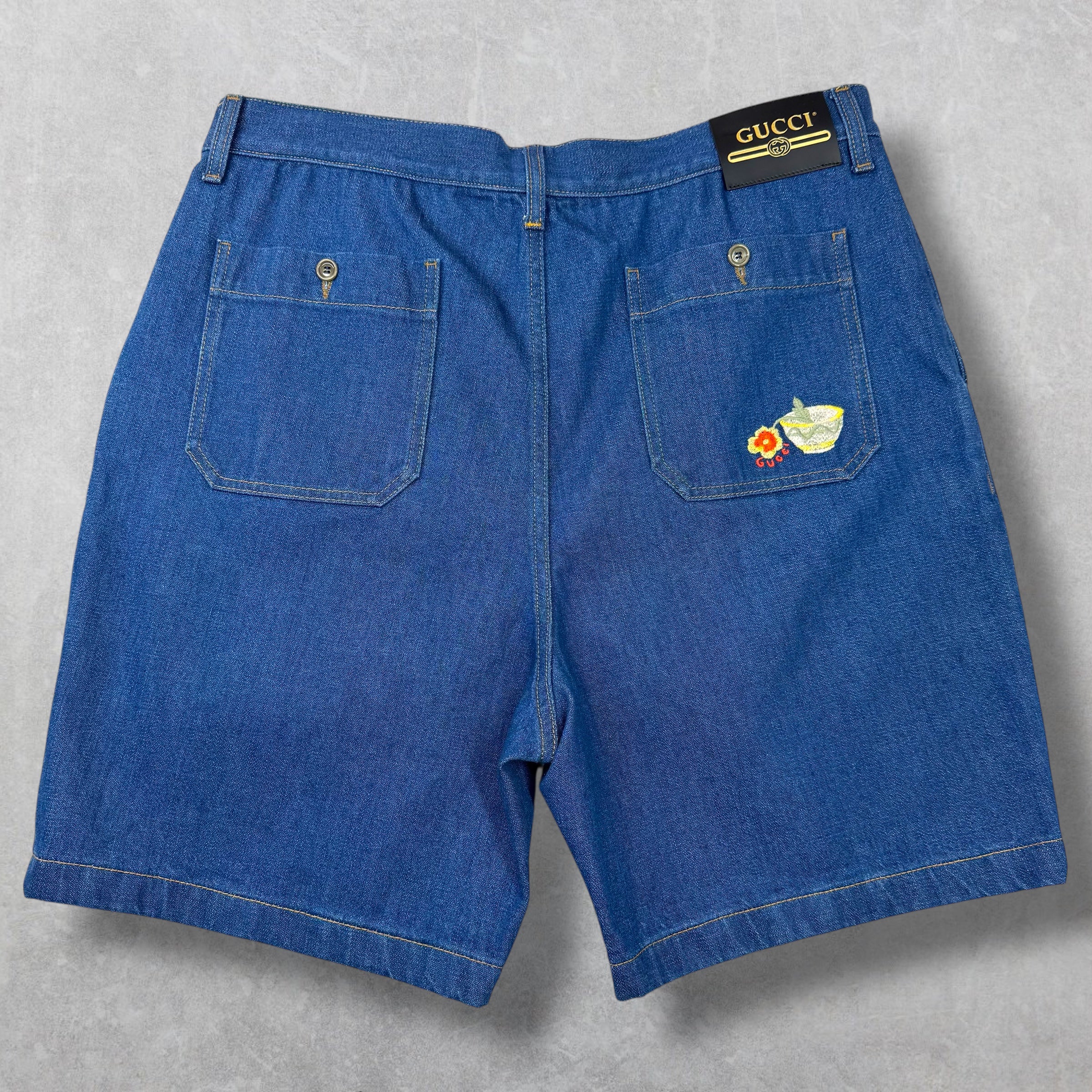 Gucci Embroidered Broken Twill Denim Shorts 38 (54)