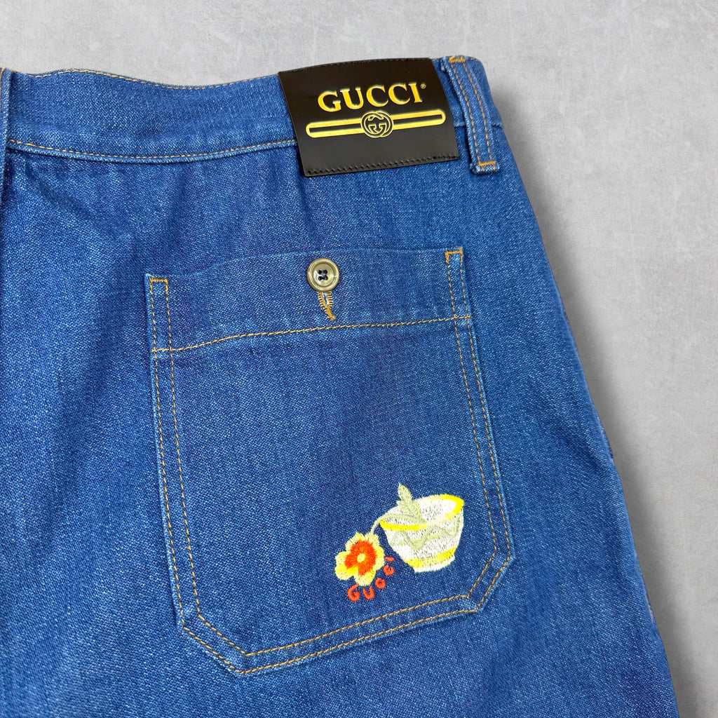 Gucci Embroidered Broken Twill Denim Shorts 38 (54)