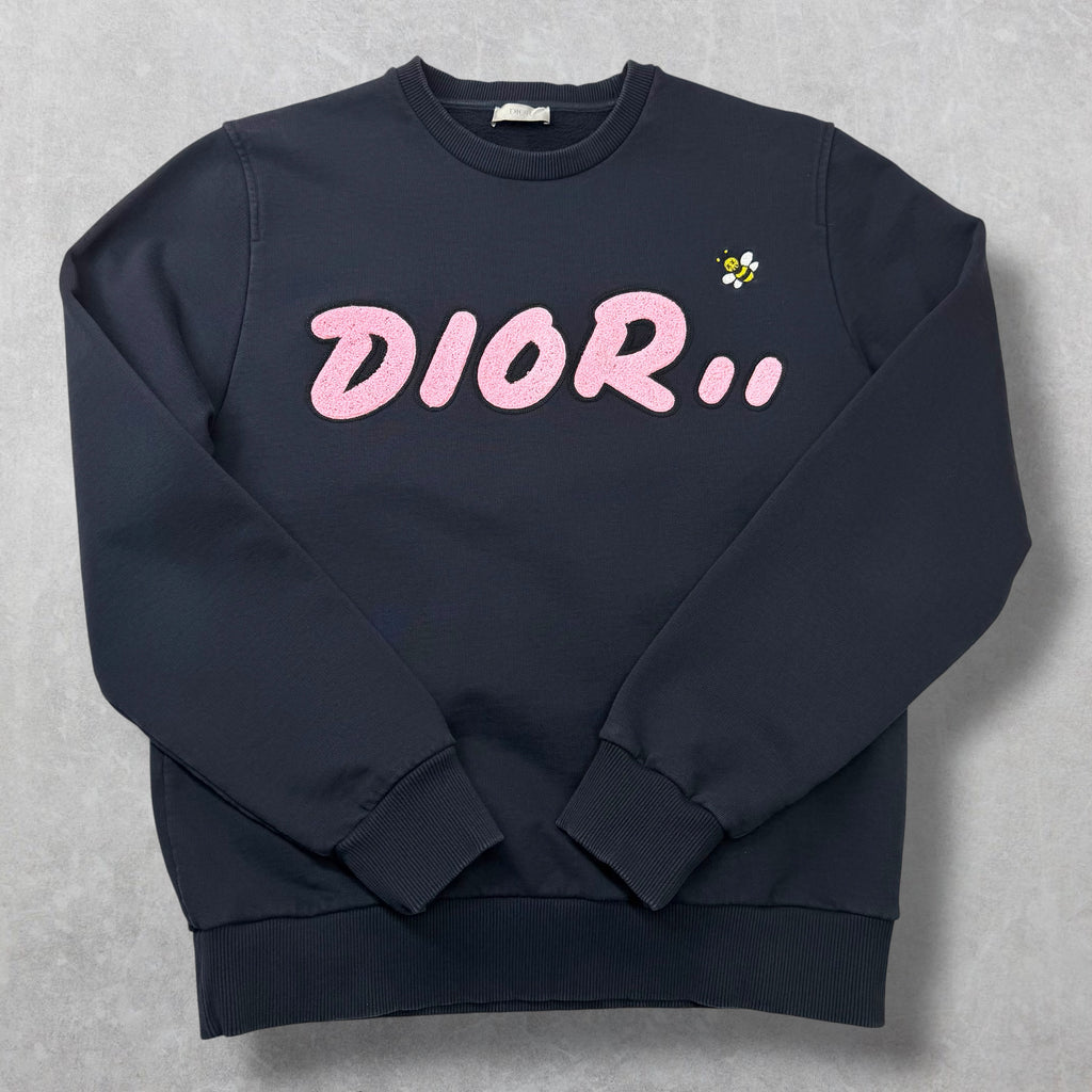 Dior x Kaws Pink Bee Logo Sweatshirt Navy L