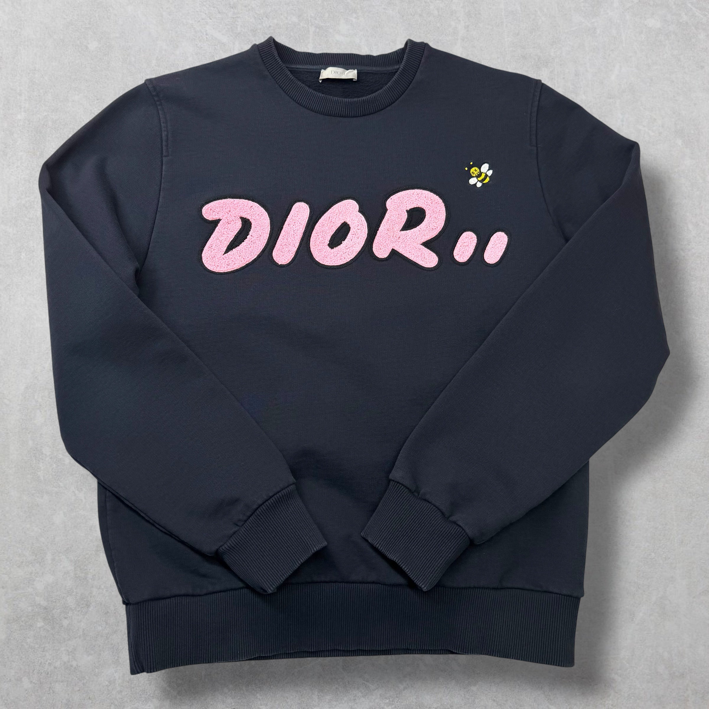 Dior x Kaws Pink Bee Logo Sweatshirt Navy L