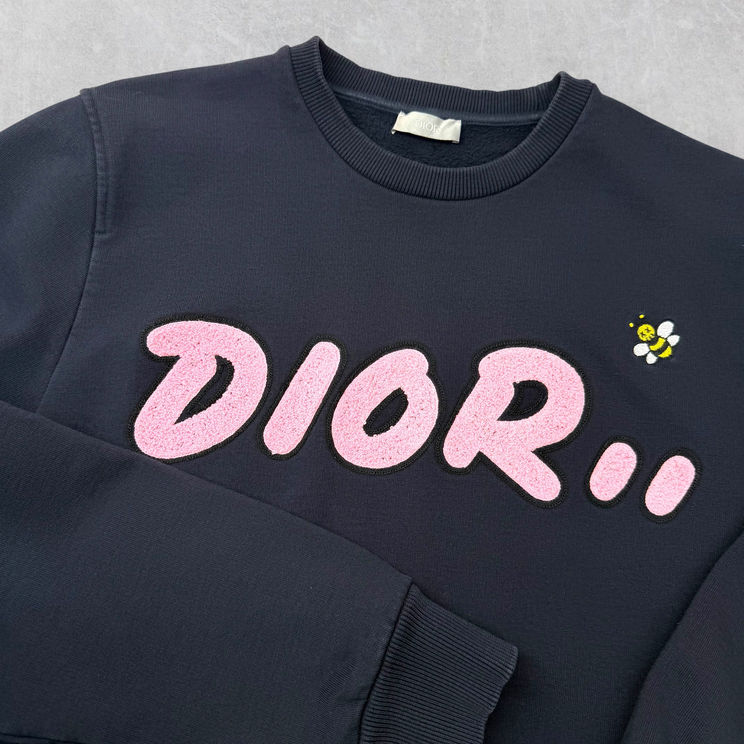 Dior x Kaws Pink Bee Logo Sweatshirt Navy L