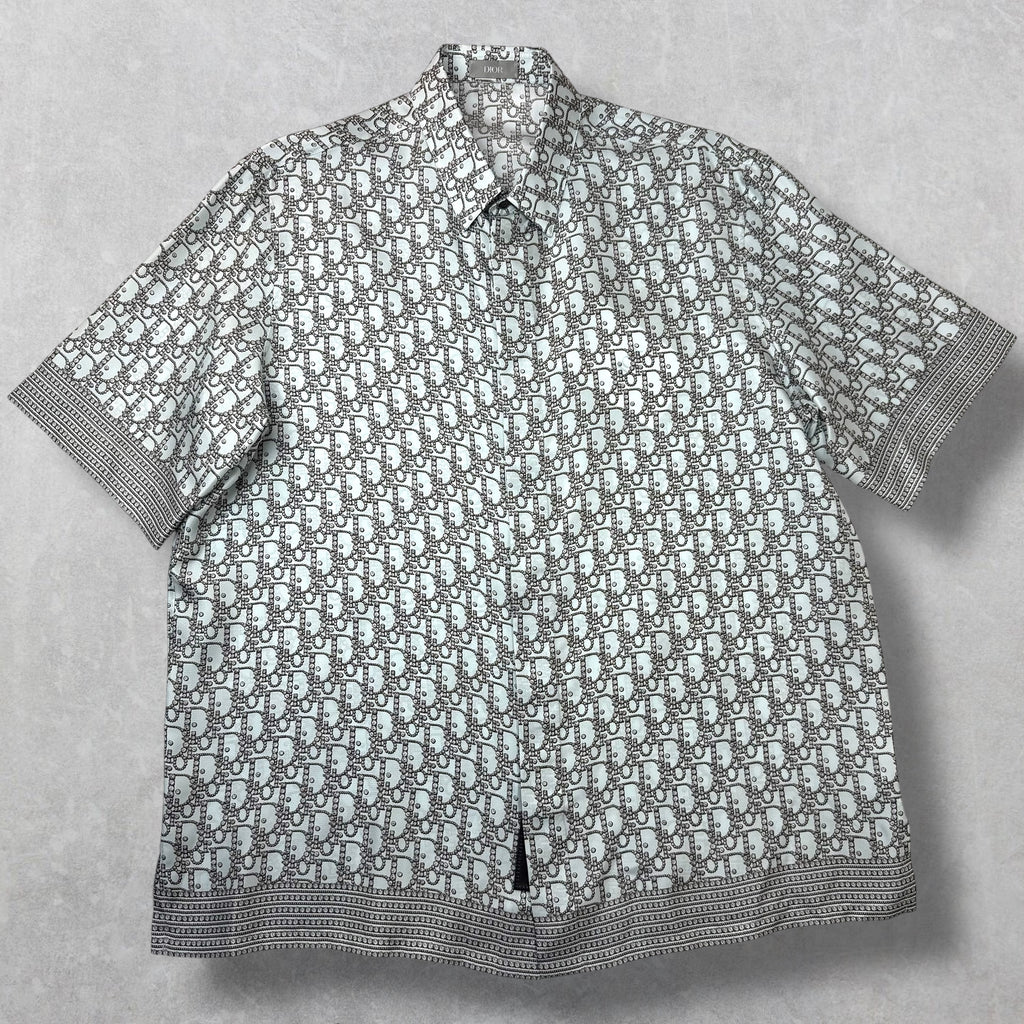 Dior Oblique Beads Silk Short Sleeve Shirt 41 (L)