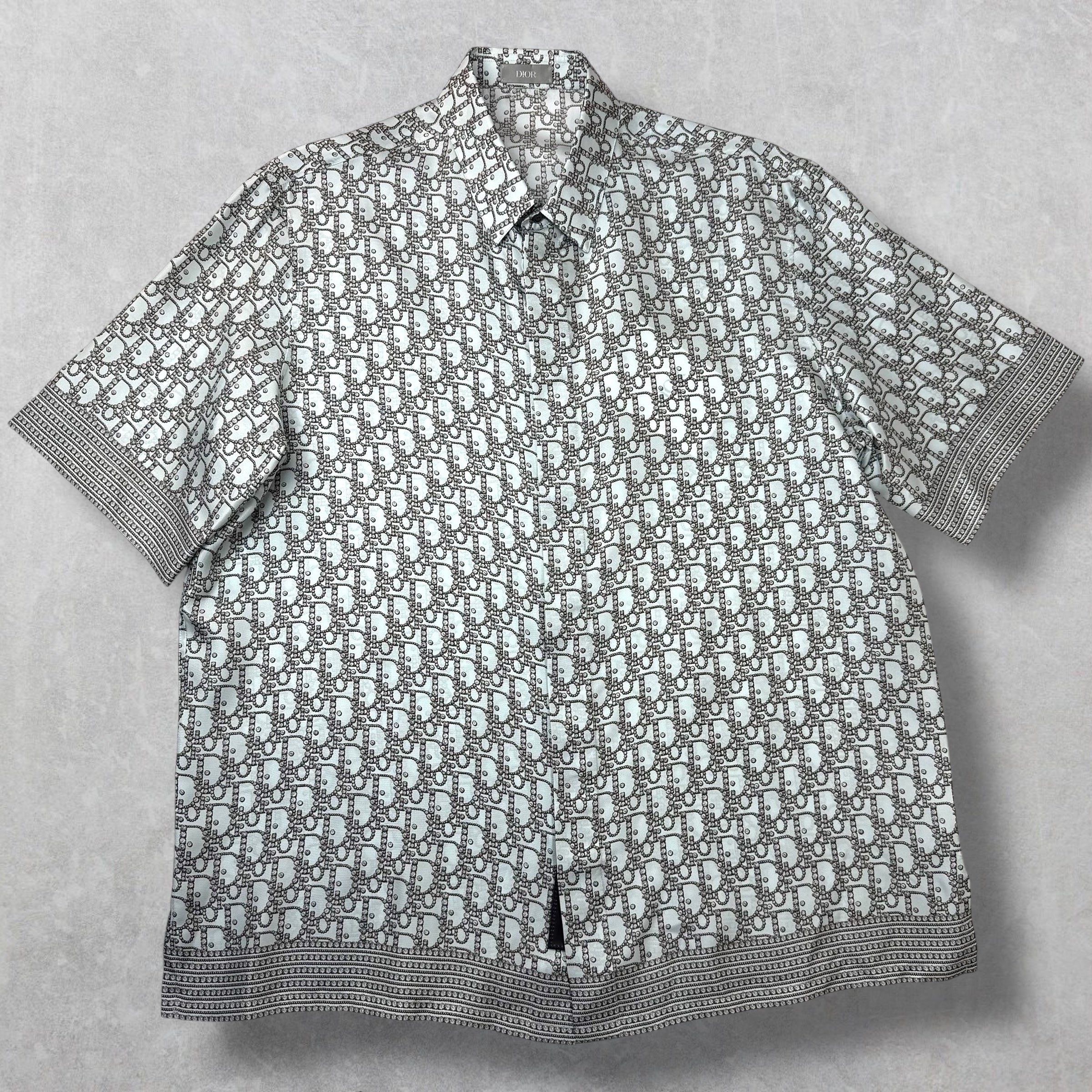 Dior Oblique Beads Silk Short Sleeve Shirt 41 (L)