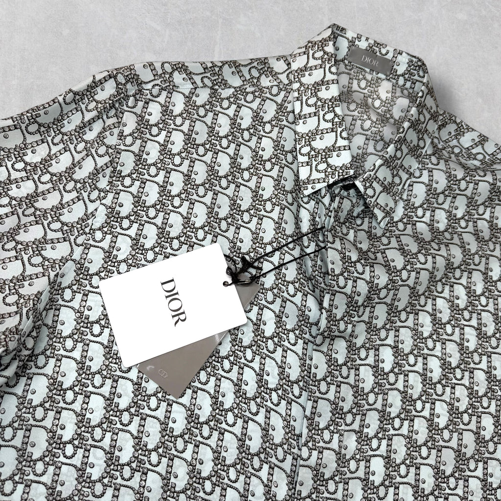 Dior Oblique Beads Silk Short Sleeve Shirt 41 (L)