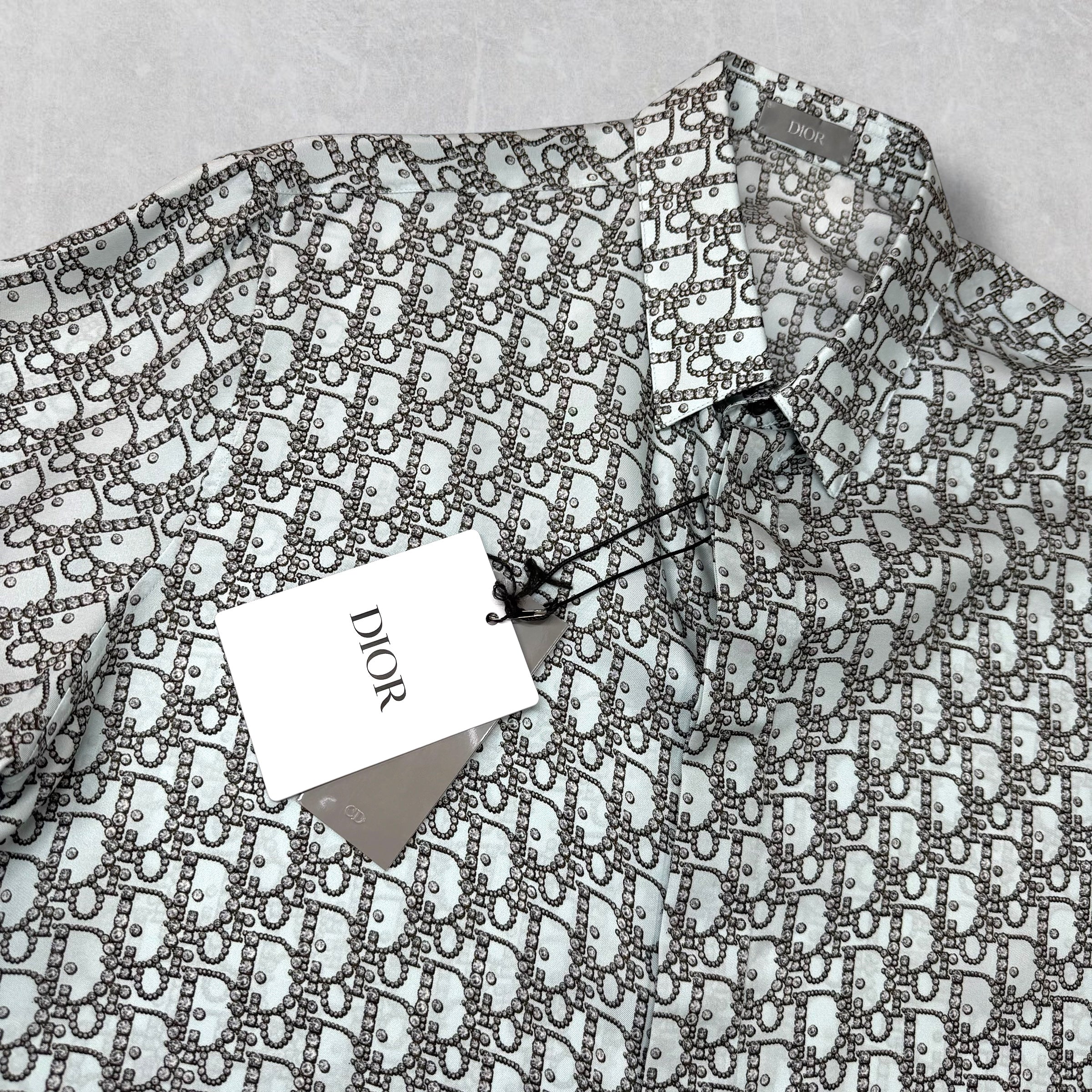 Dior Oblique Beads Silk Short Sleeve Shirt 41 (L)
