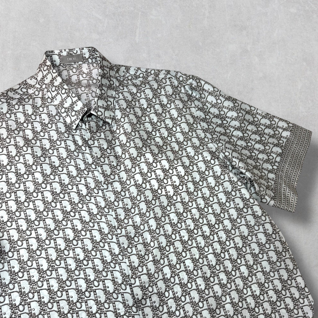 Dior Oblique Beads Silk Short Sleeve Shirt 41 (L)