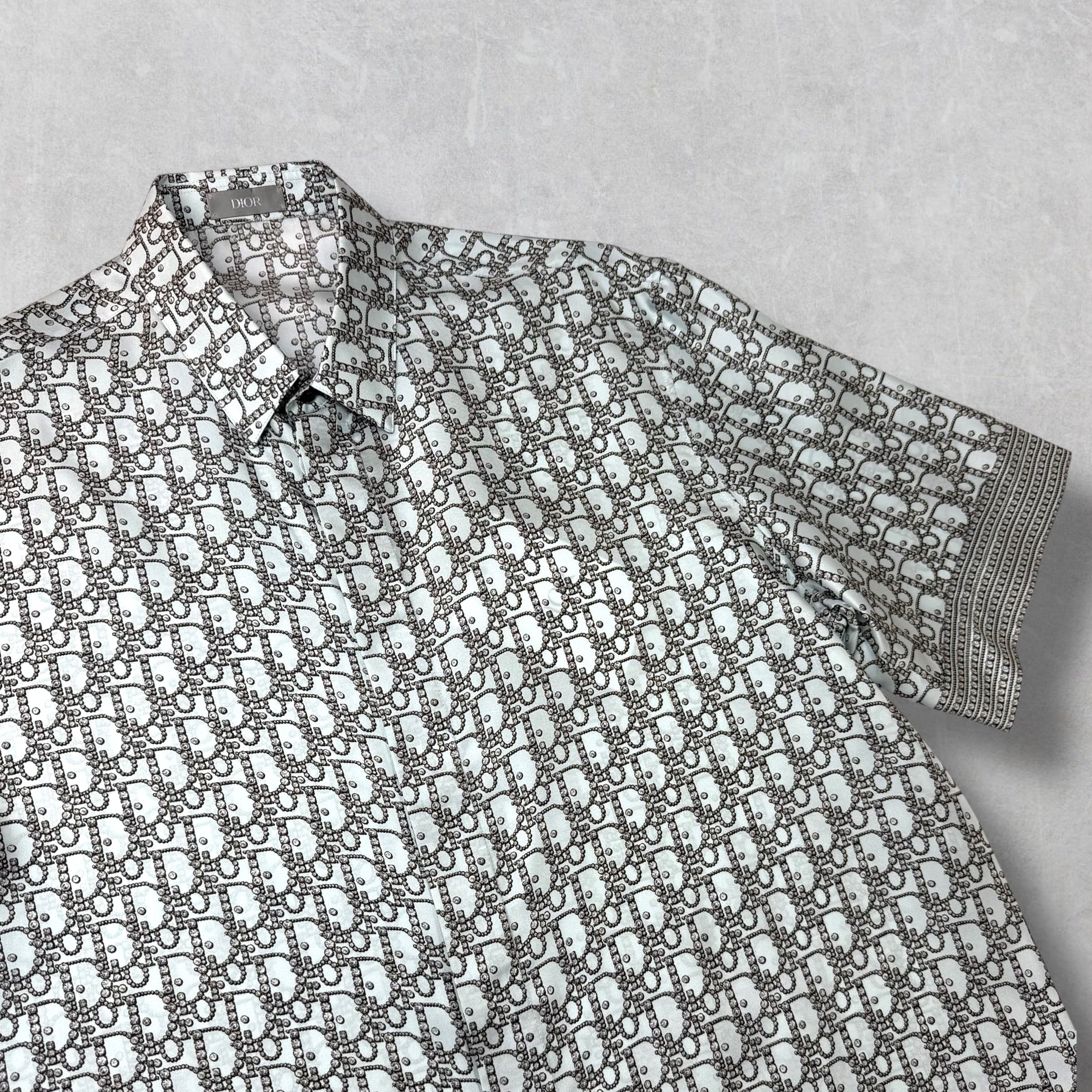 Dior Oblique Beads Silk Short Sleeve Shirt 41 (L)