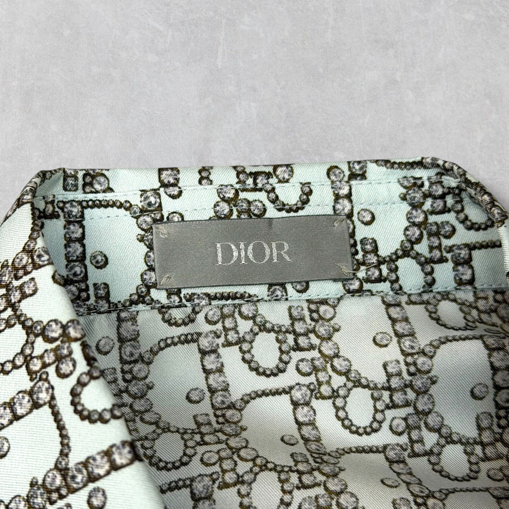 Dior Oblique Beads Silk Short Sleeve Shirt 41 (L)