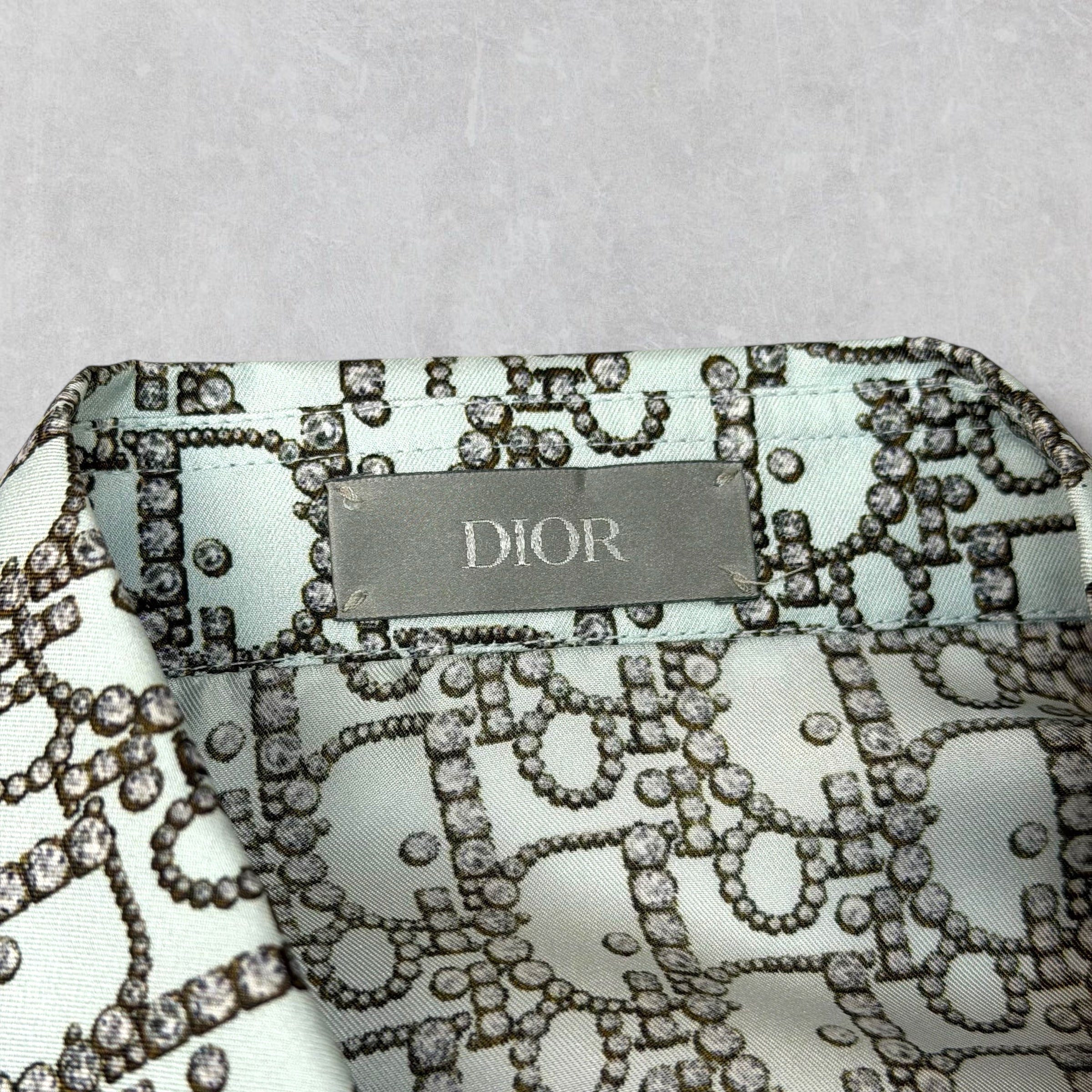 Dior Oblique Beads Silk Short Sleeve Shirt 41 (L)