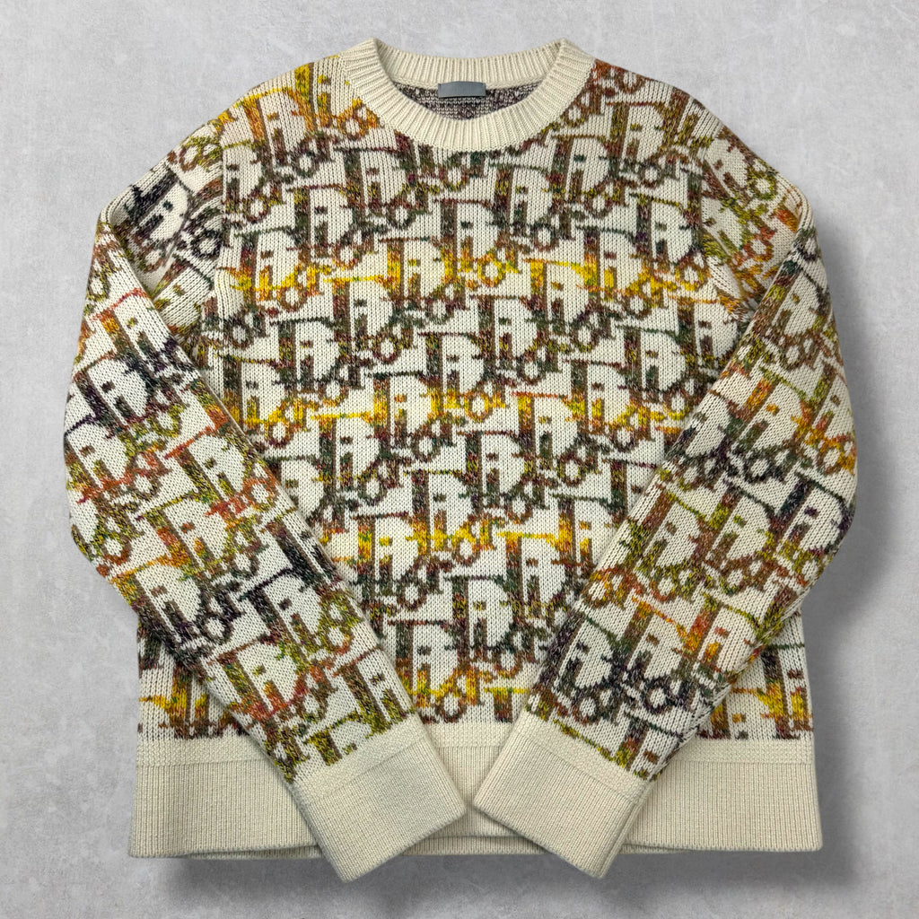 Dior Oblique Pixel Multicolor Knit Sweater L