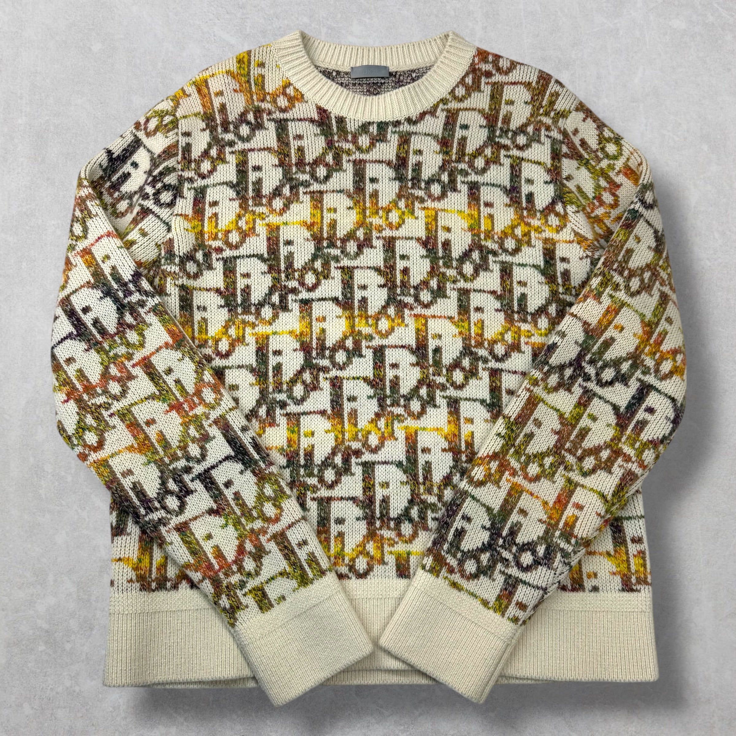 Dior Oblique Pixel Multicolor Knit Sweater L
