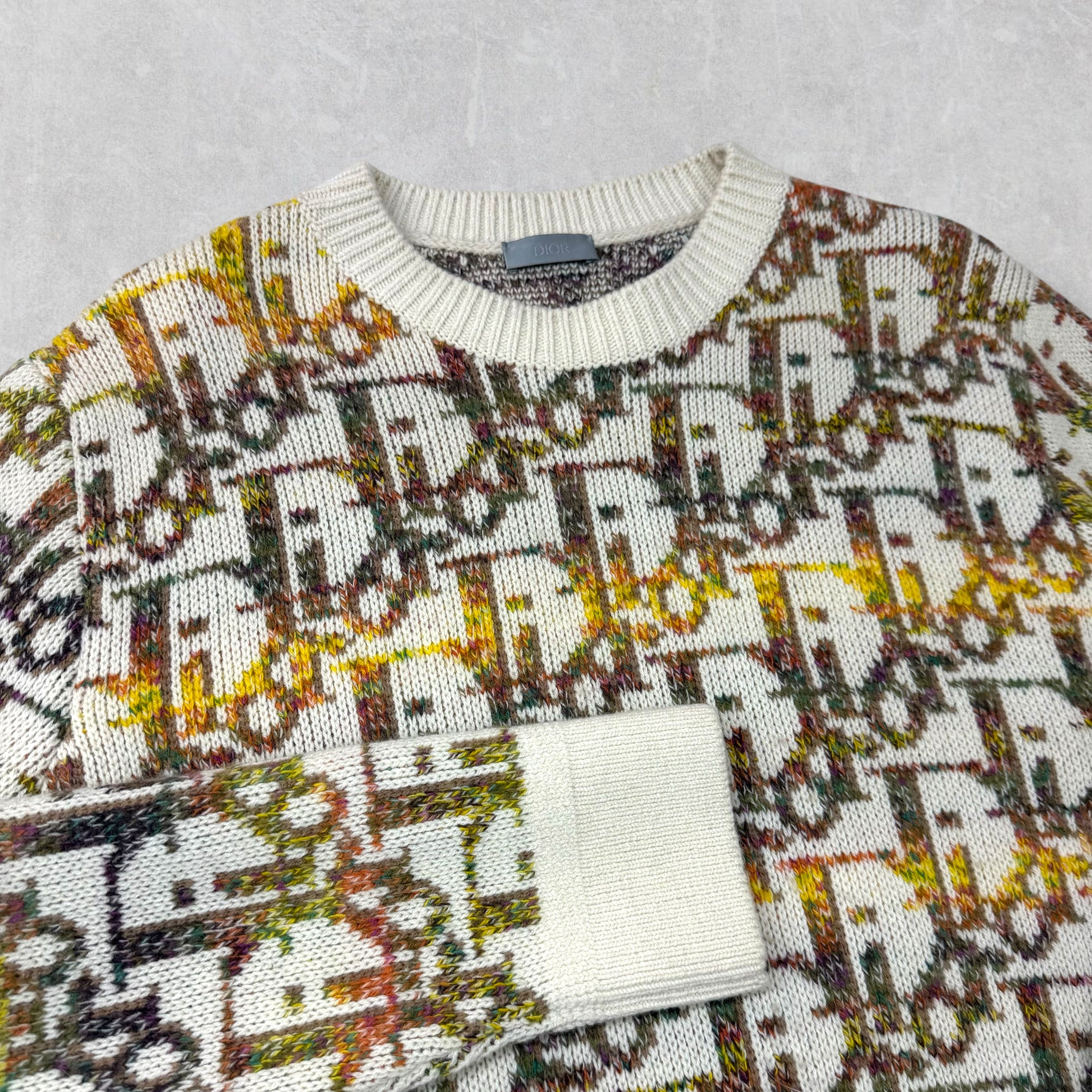 Dior Oblique Pixel Multicolor Knit Sweater L