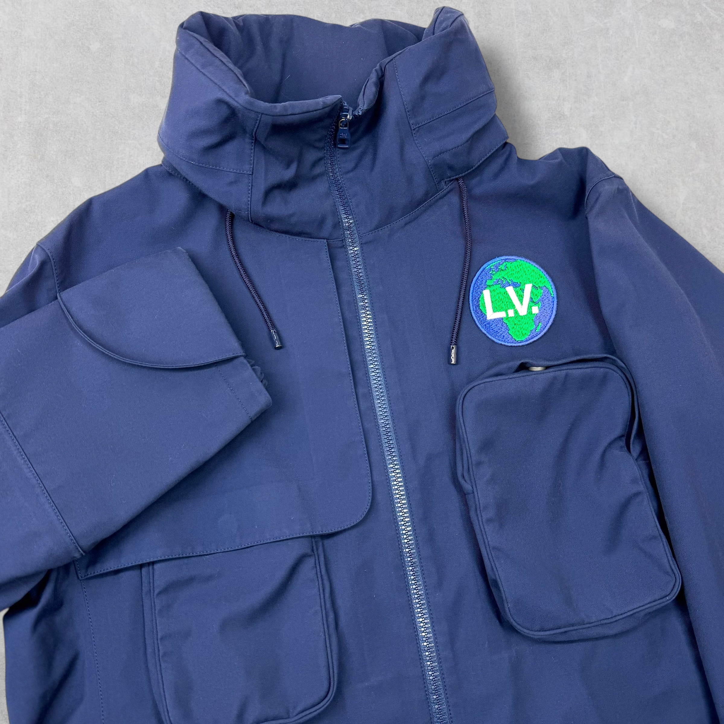 Louis Vuitton Navy LV Globe Parka Size 48 (M)
