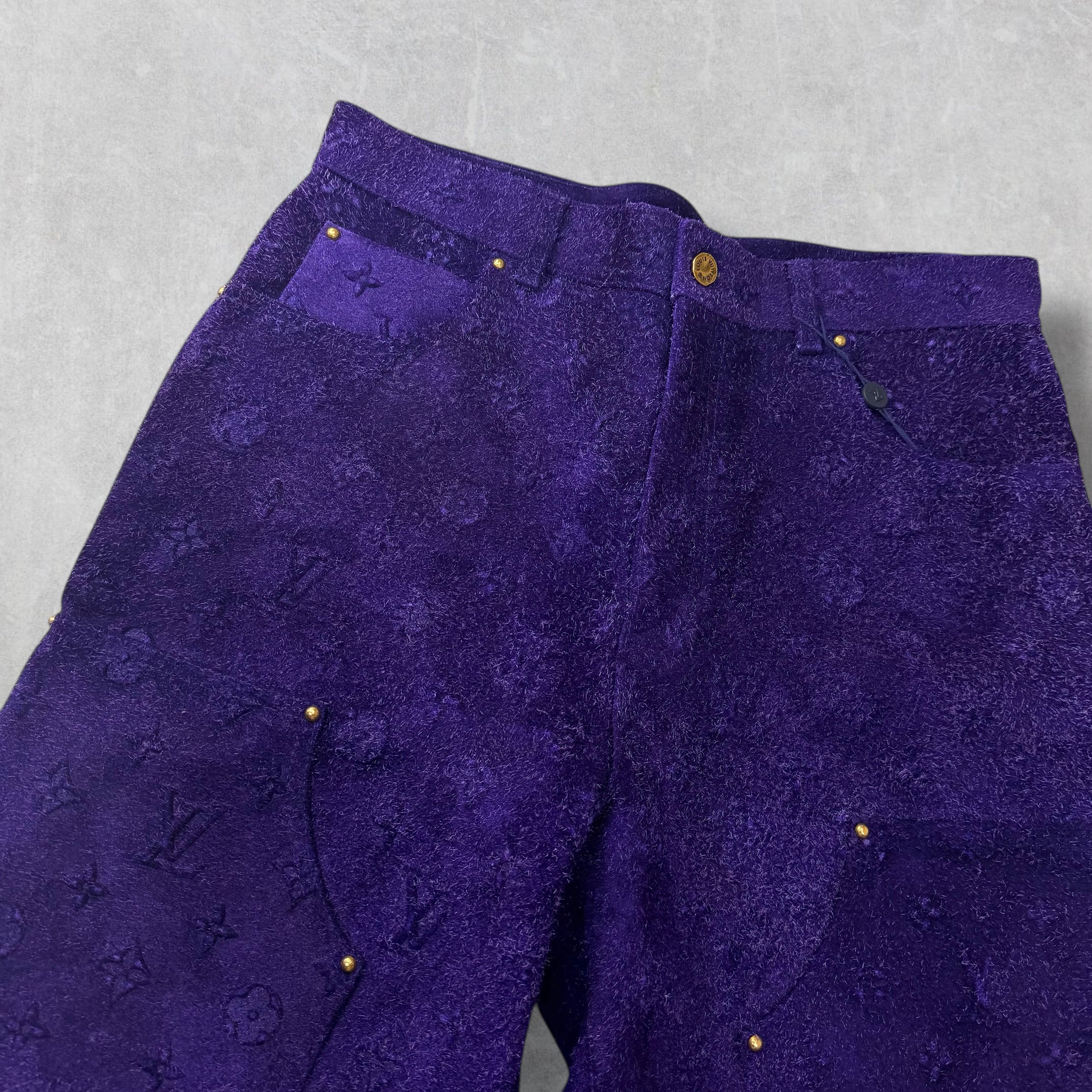 Louis Vuitton Monogram Purple Suede Pants 36