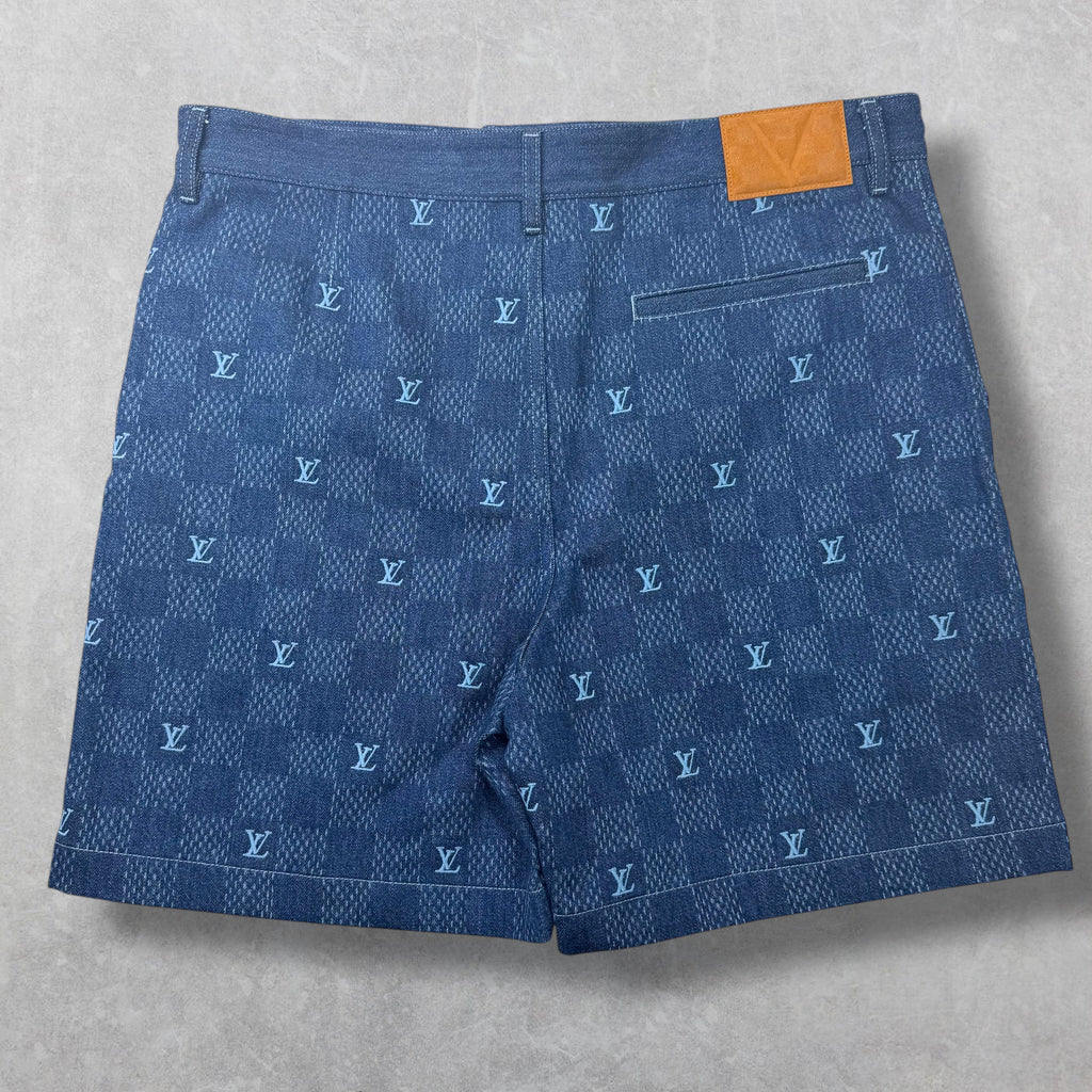 Louis Vuitton Embroidered Damier Denim Shorts 36