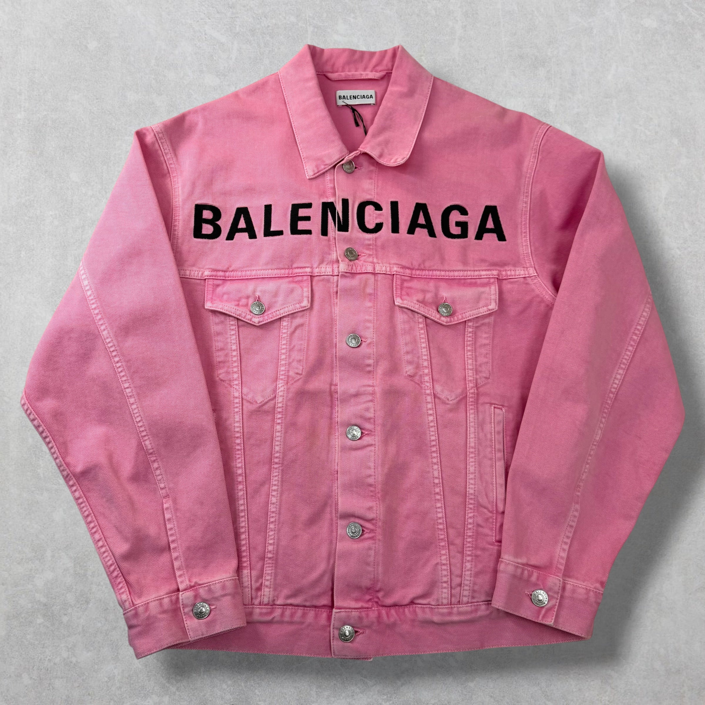 Balenciaga Embroidered Logo Pink Denim Jacket 34 (M)